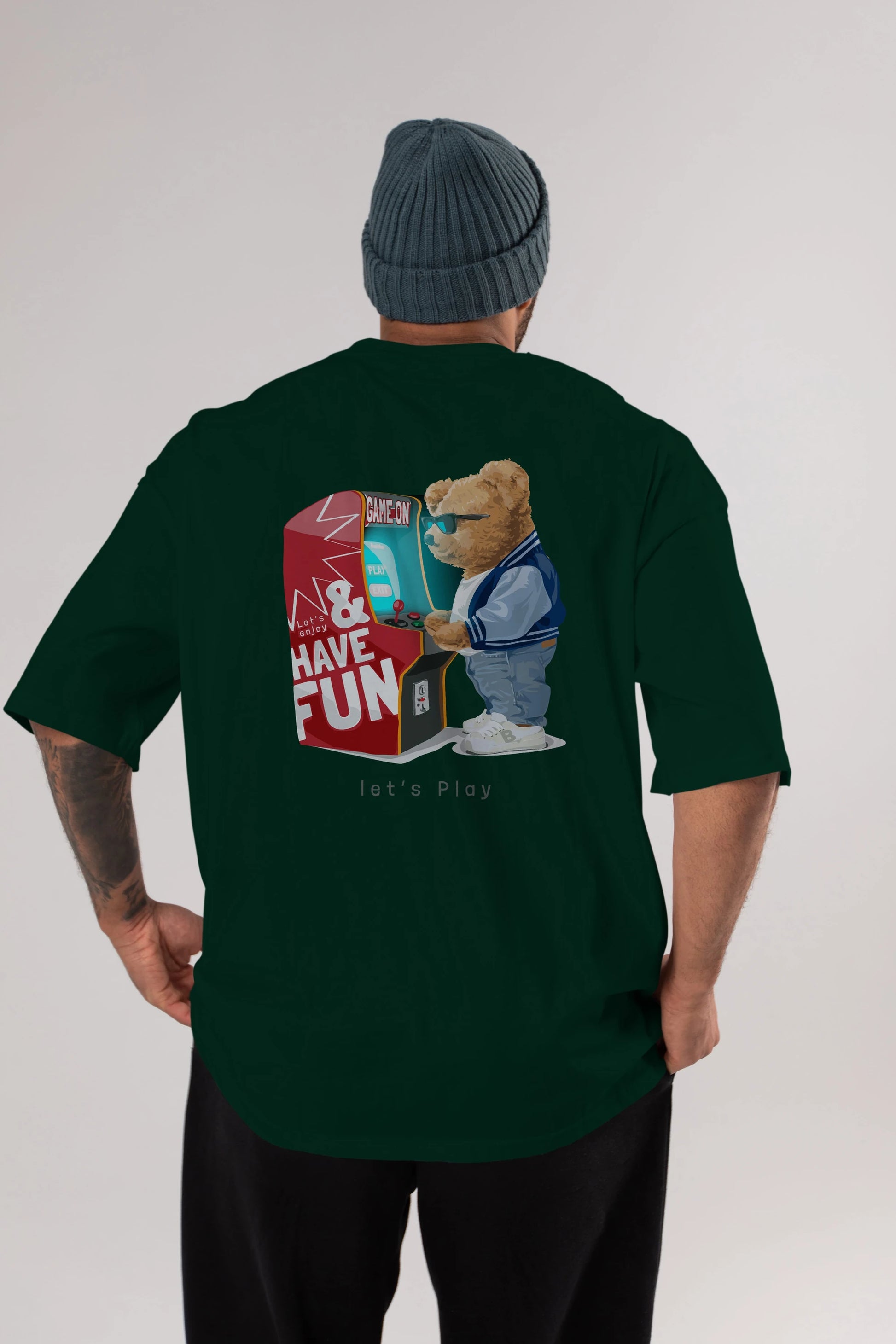 Teddy Bear Lets Play Arka Baskılı Oversize t-shirt Erkek Kadın Unisex %100 Pamuk