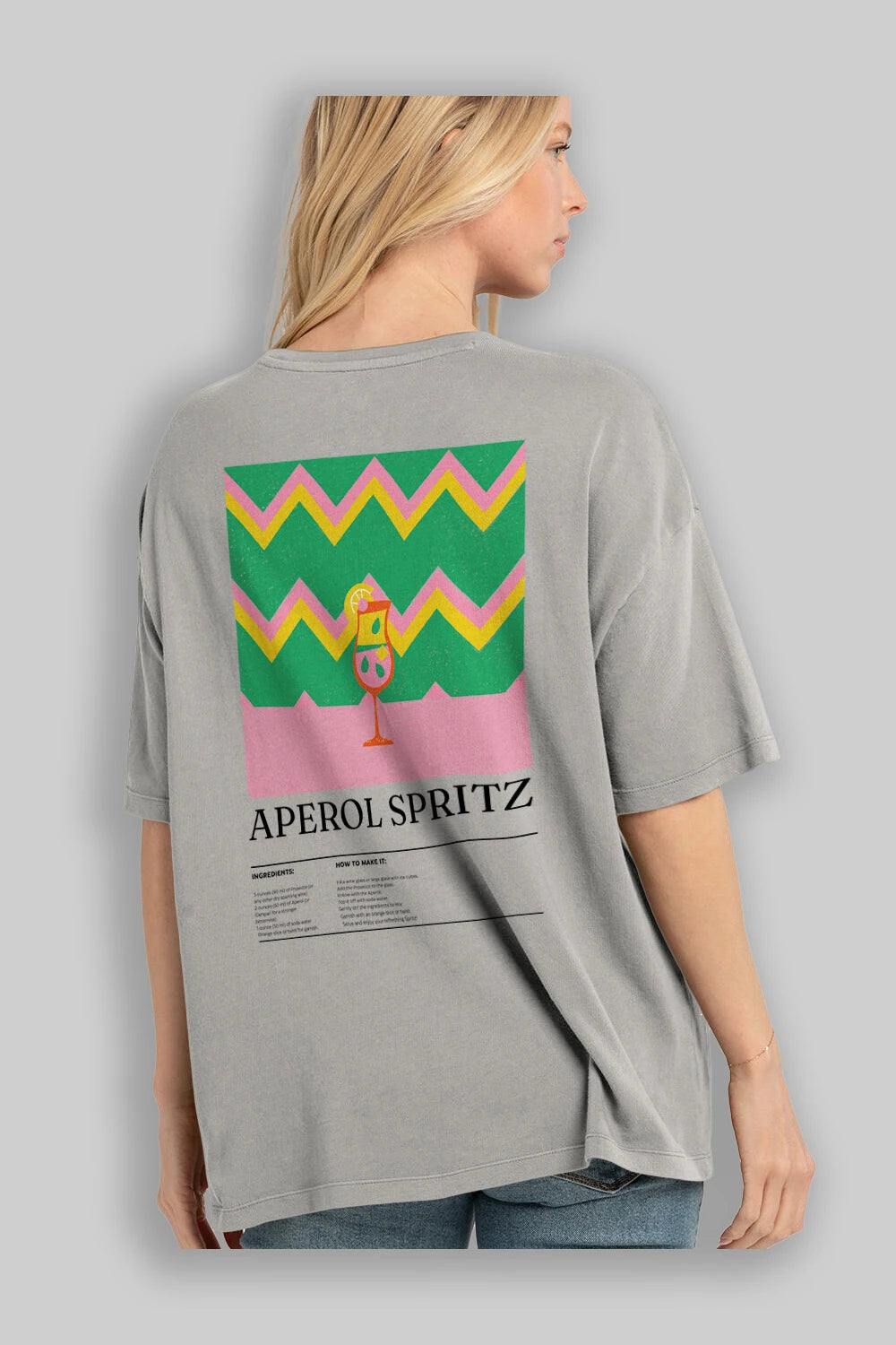 Aperol Spritz Kokteyl Serisi Arka Baskılı Oversize t-shirt Erkek Kadın %100 Pamuk Bisiklet Yaka tişort