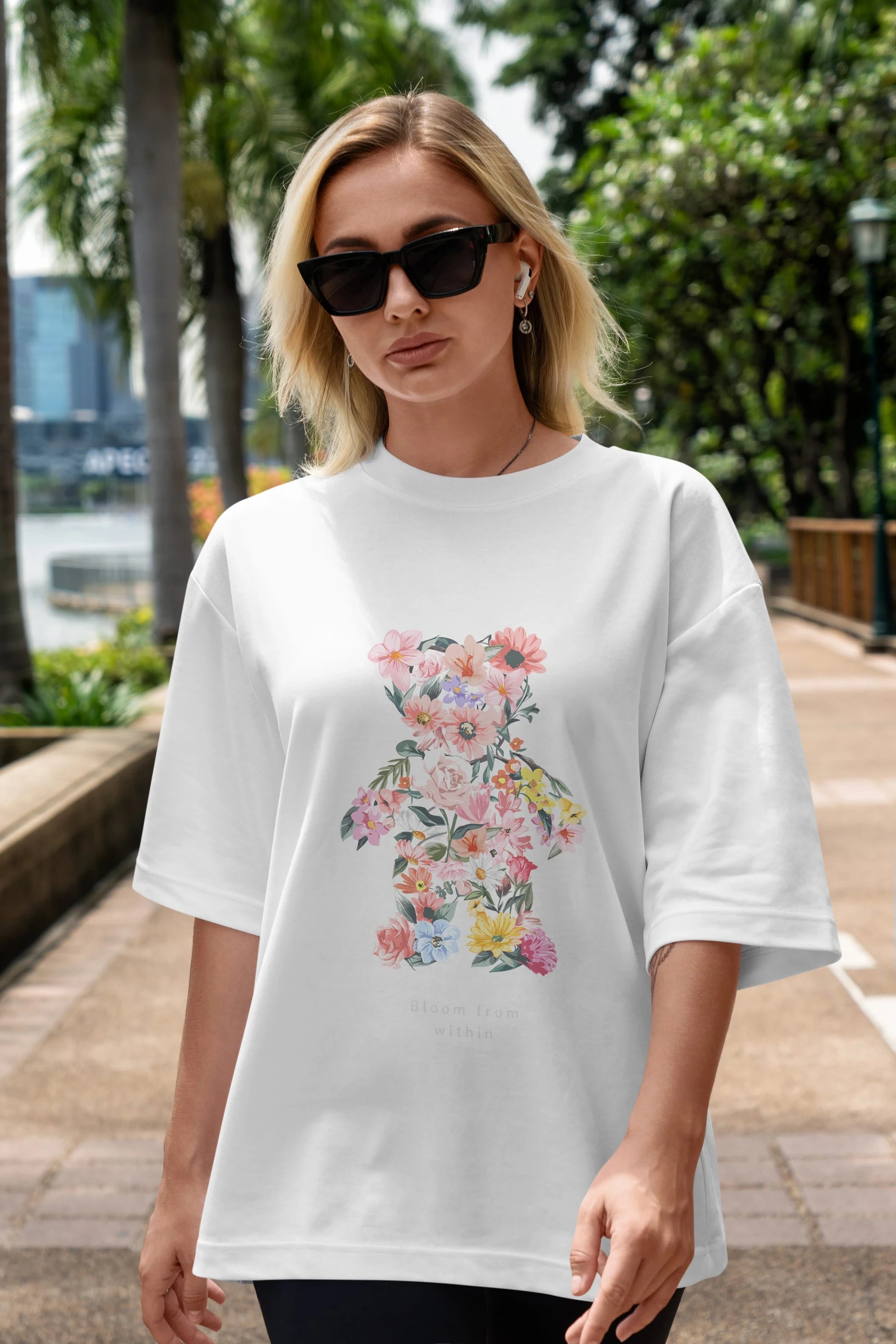 Bloom from Bear Ön Baskılı Oversize t-shirt Erkek Kadın Unisex
