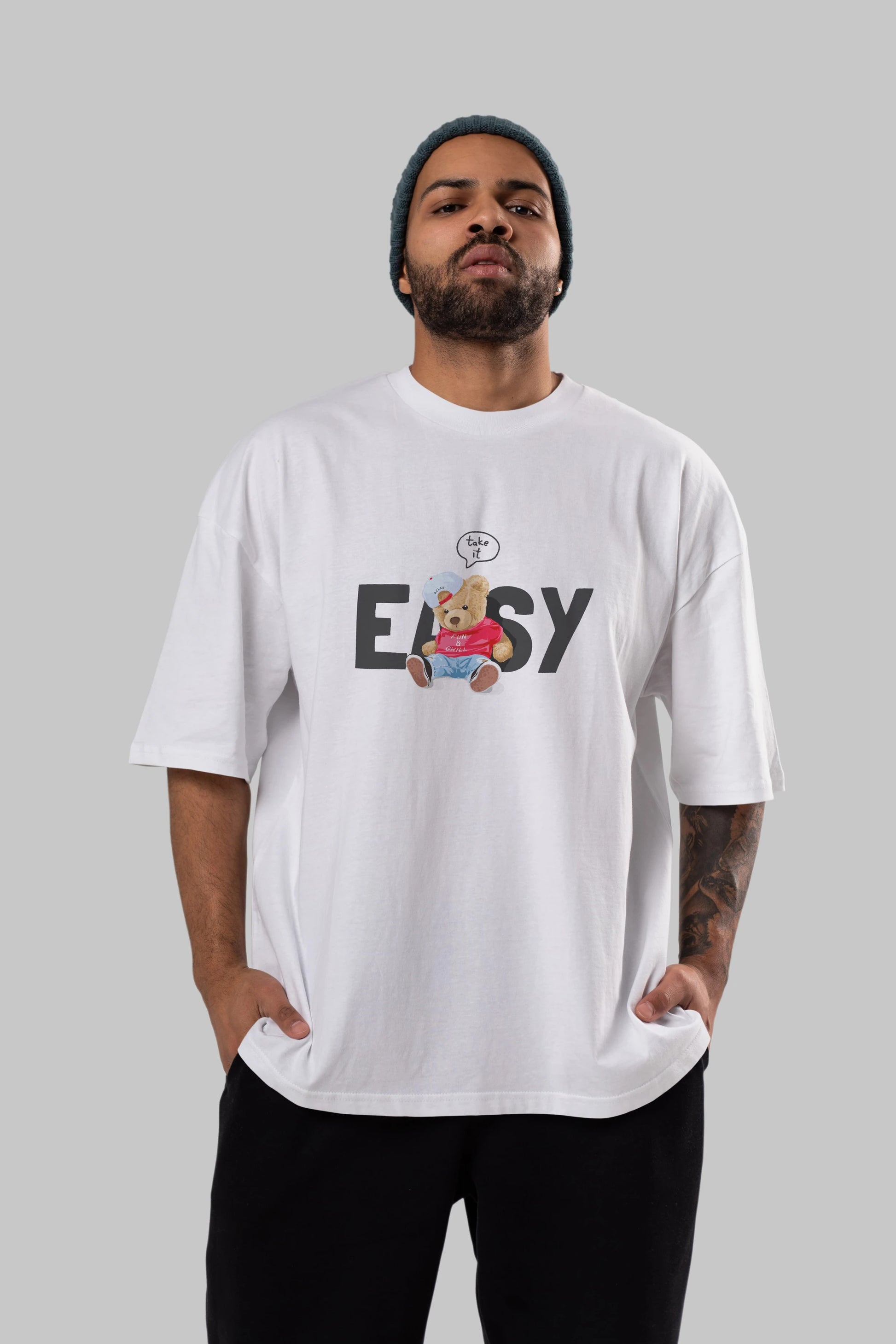 Teddy Bear Easy Ön Baskılı Oversize t-shirt Erkek Kadın Unisex %100 Pamuk
