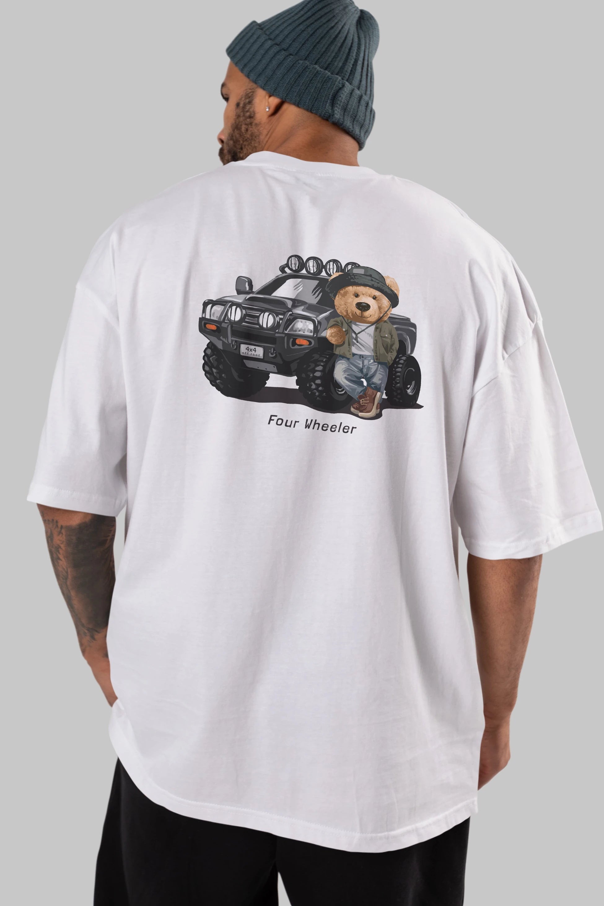Teddy Bear Off Road Arka Baskılı Oversize t-shirt Erkek Kadın Unisex %100 Pamuk