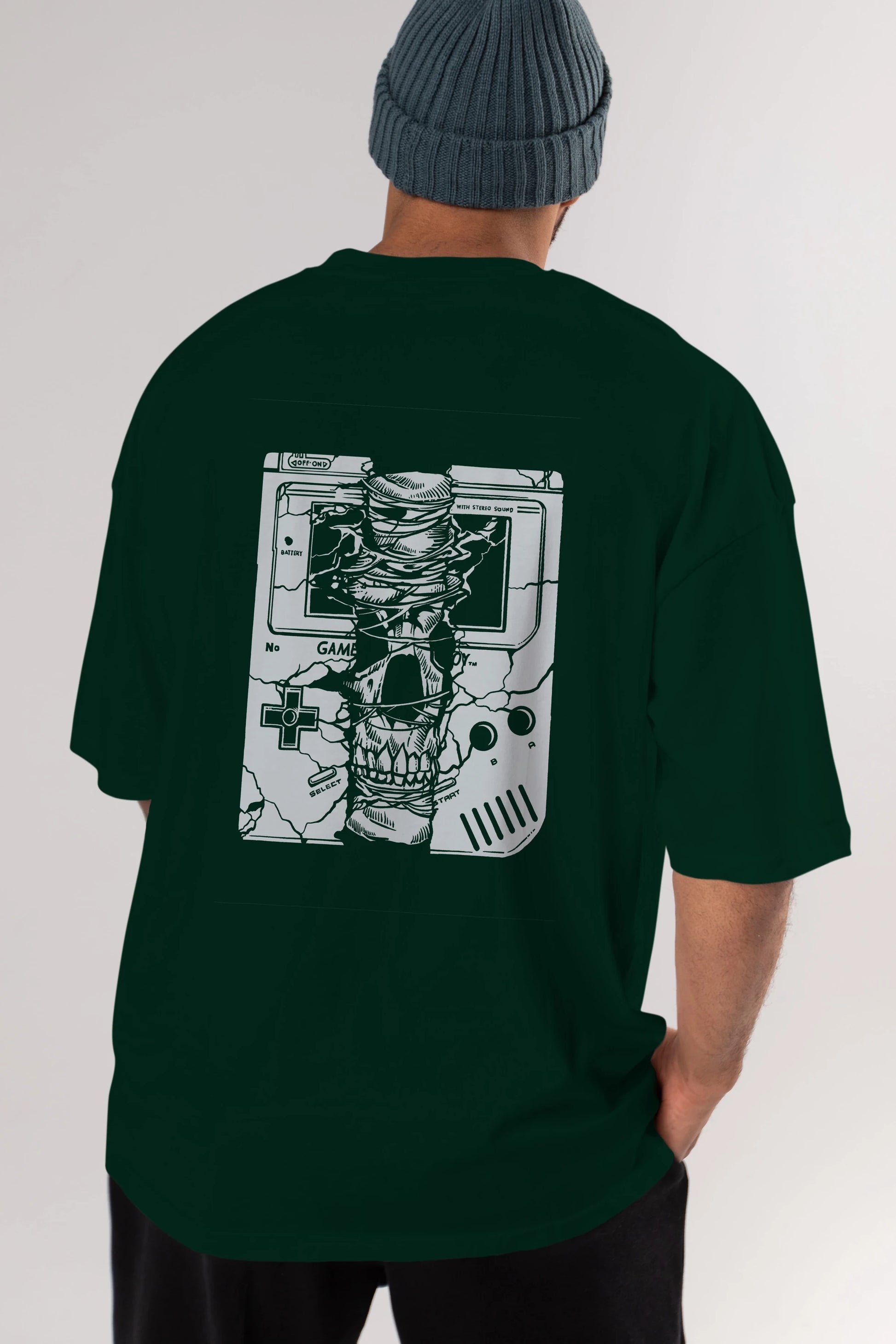 Gameboy Skull Arka Baskılı Oversize t-shirt Erkek Kadın Unisex %100 Pamuk