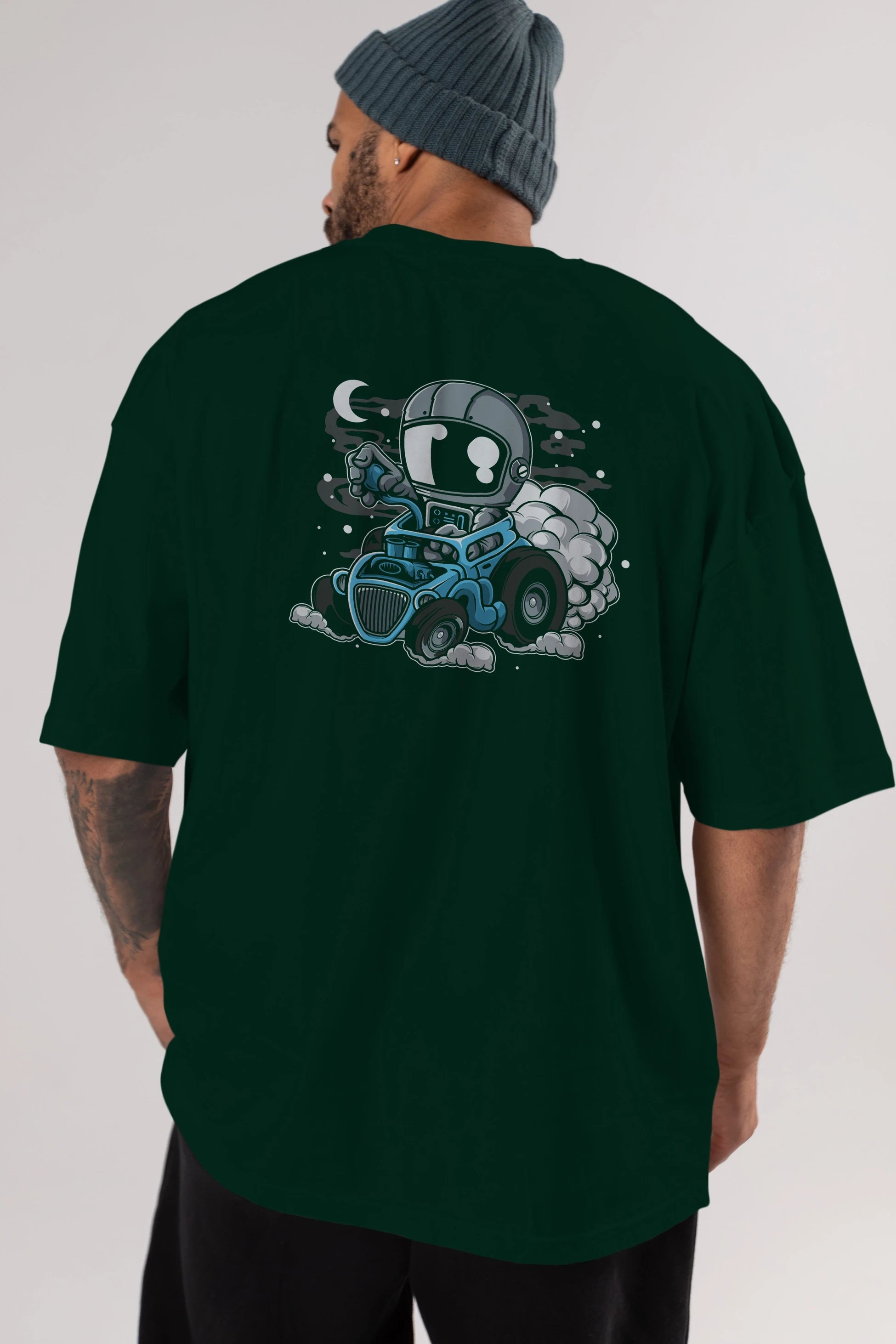 Astronaut Hotrod Arka Baskılı Oversize t-shirt Erkek Kadın Unisex