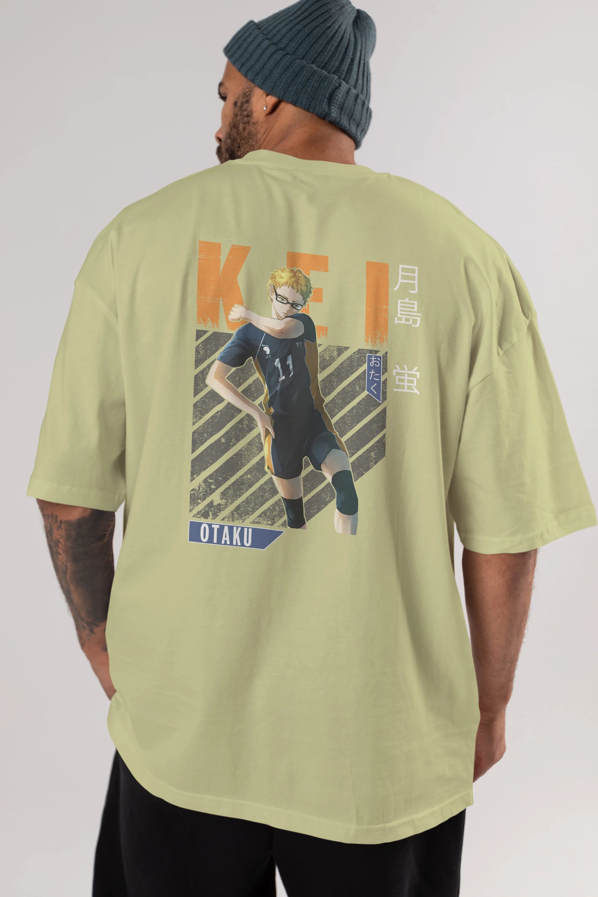 Kei Tsukishima 2 Anime Arka Baskılı Oversize t-shirt Erkek Kadın Unisex