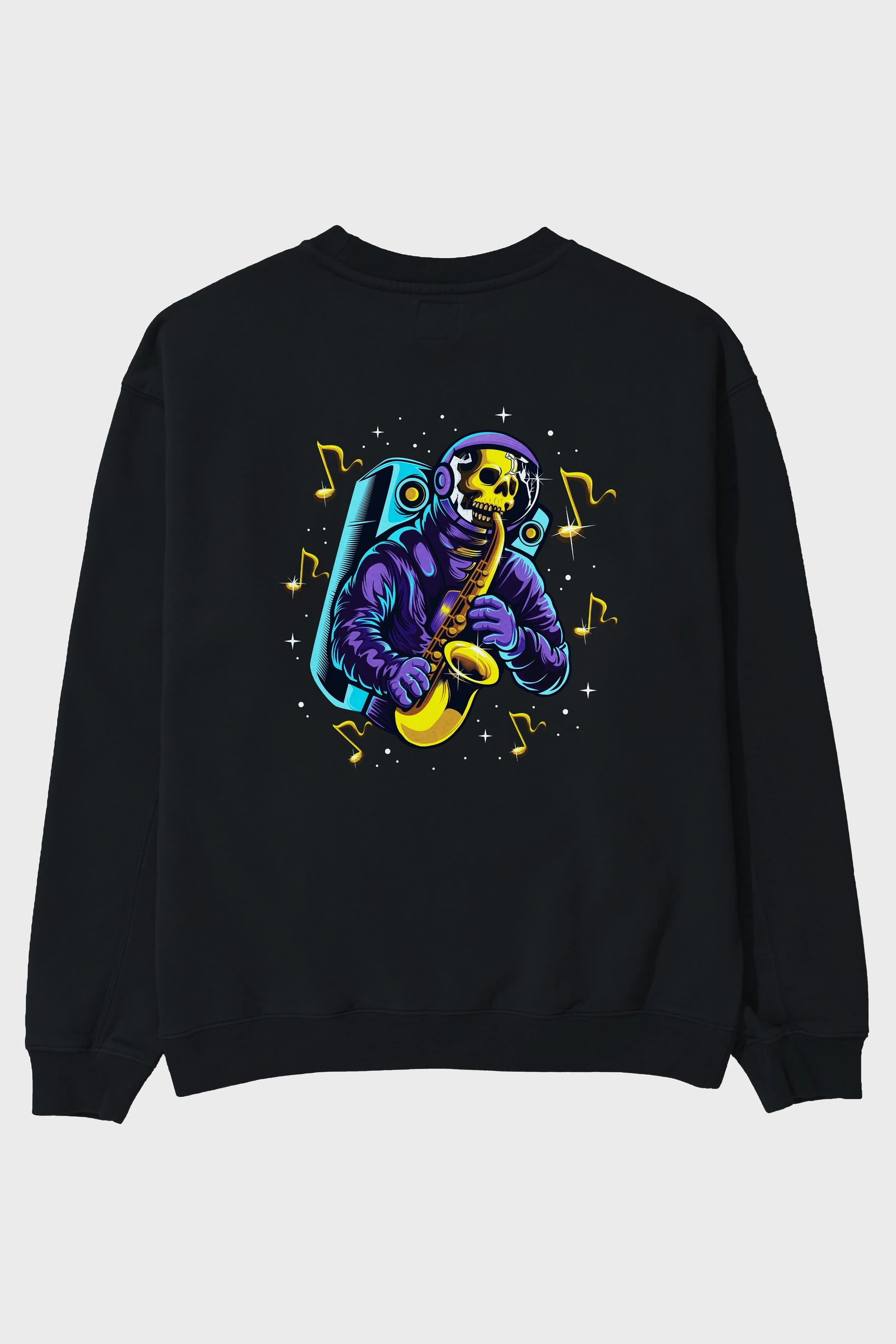 Astroskull Saxophonist Arka Baskılı Oversize Sweatshirt Erkek Kadın Unisex