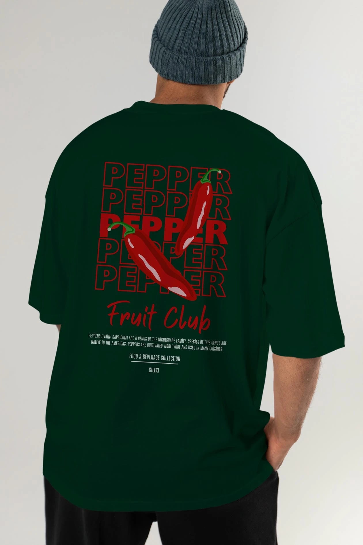 Pepper Arka Baskılı Oversize t-shirt Erkek Kadın Pamuk Bisiklet Yaka tişort