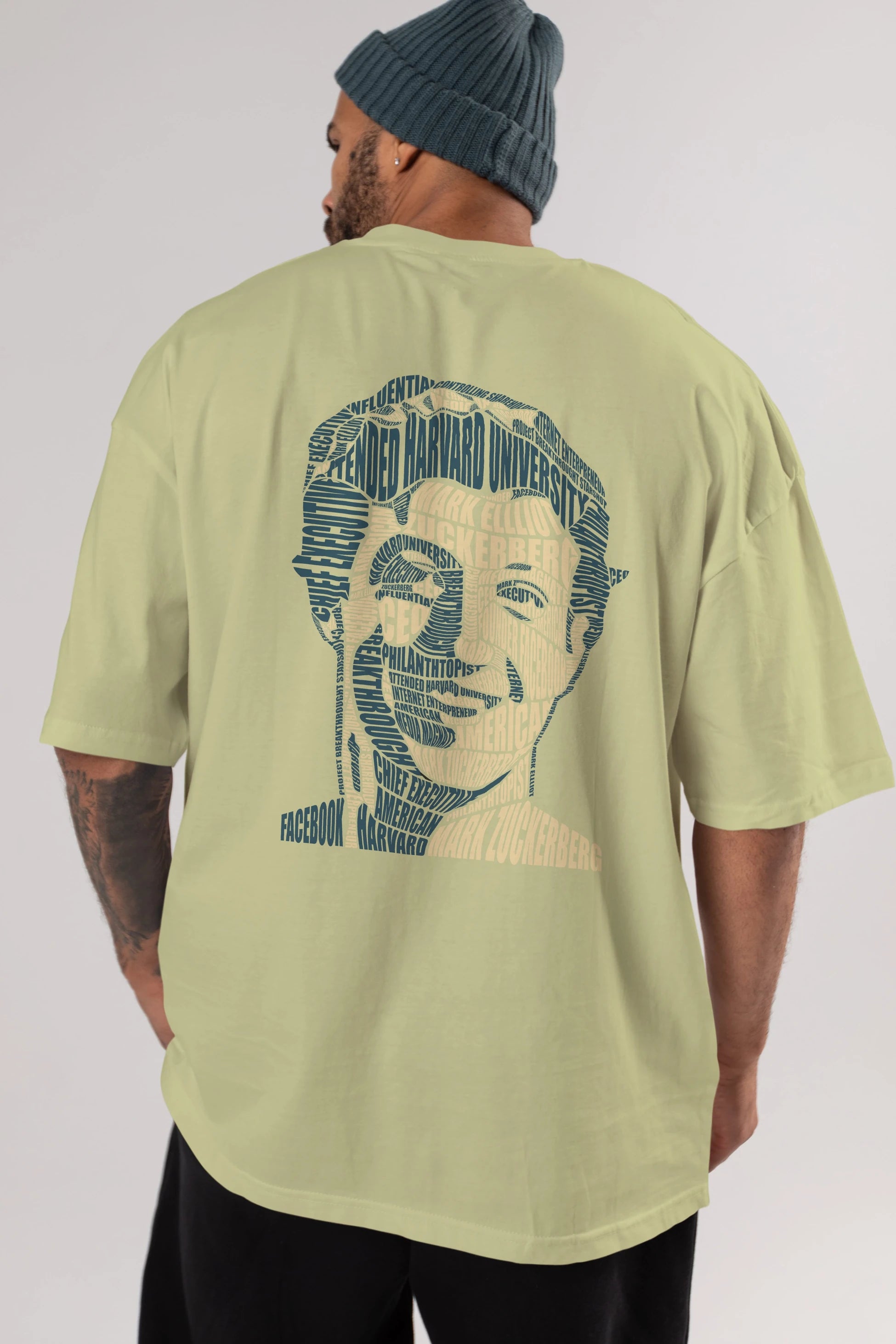 Mark Zuckerberg Calligram Arka Baskılı Oversize t-shirt %100 pamuk Erkek Kadın Unisex