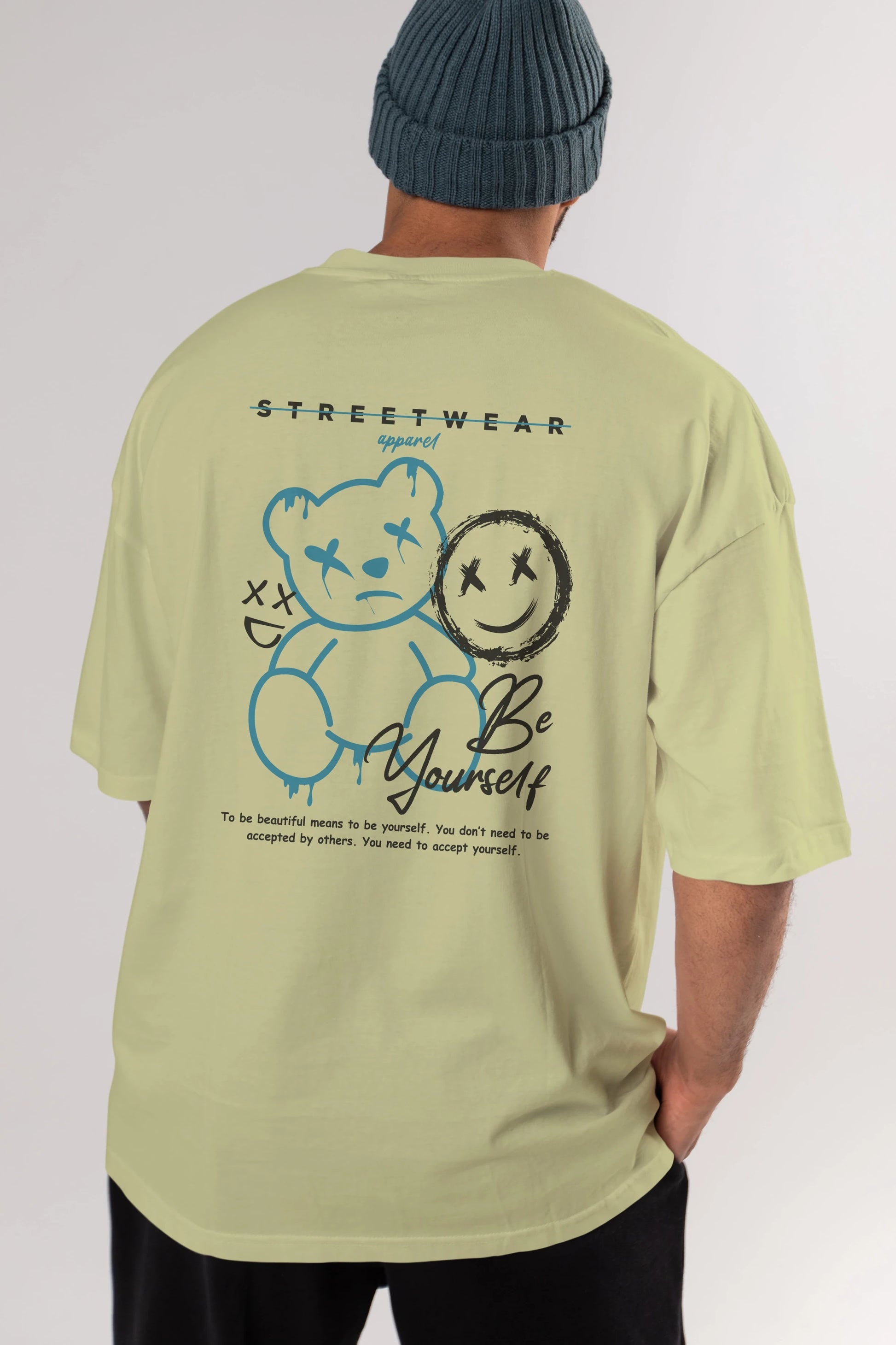 Be Yourself Bear Arka Baskılı Oversize t-shirt Erkek Kadın Unisex