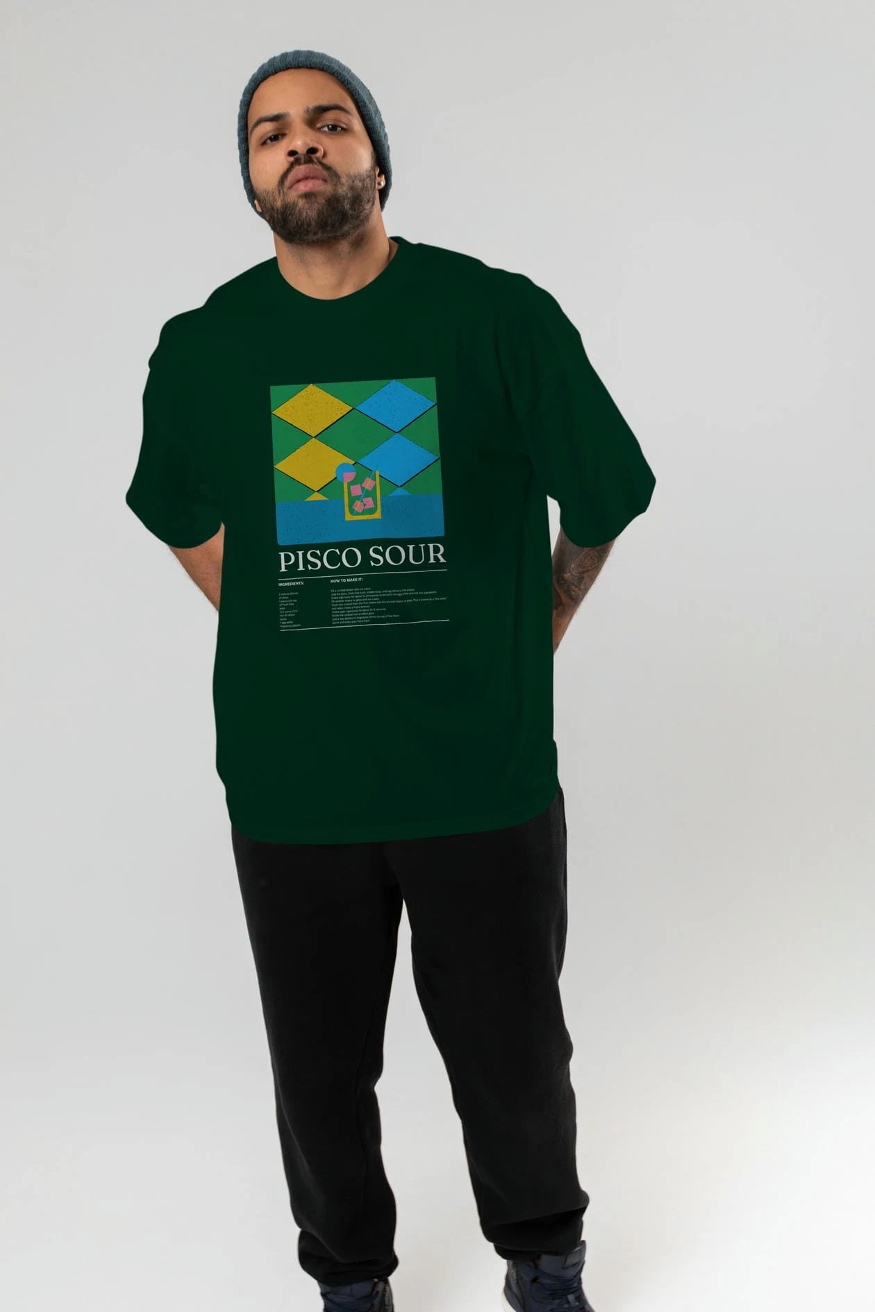 Pisco Sour Kokteyl Ön Baskılı Oversize t-shirt Erkek Kadın %100 Pamuk Bisiklet Yaka tişort