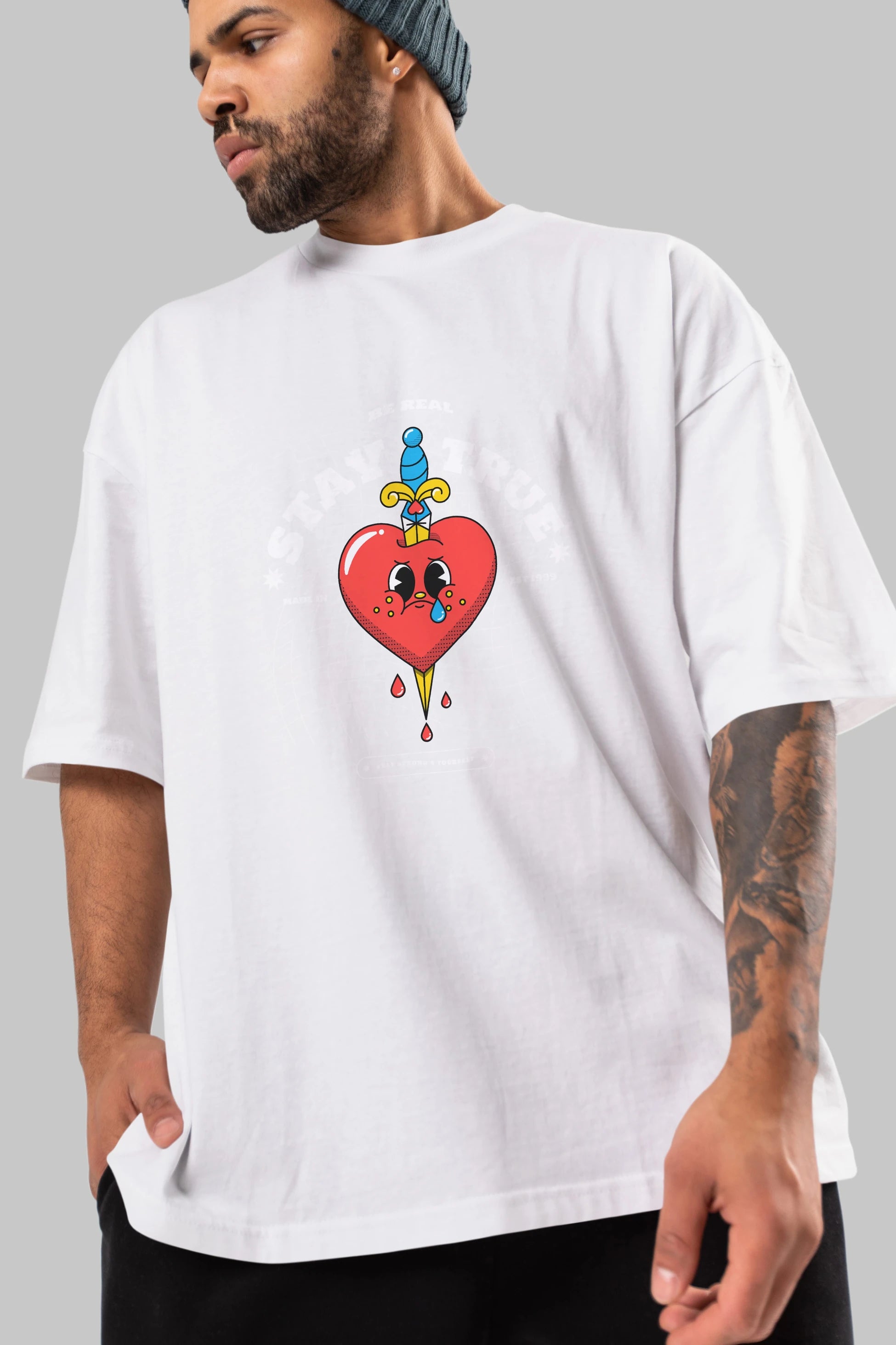 Stay True Ön Baskılı Oversize t-shirt Erkek Kadın Unisex