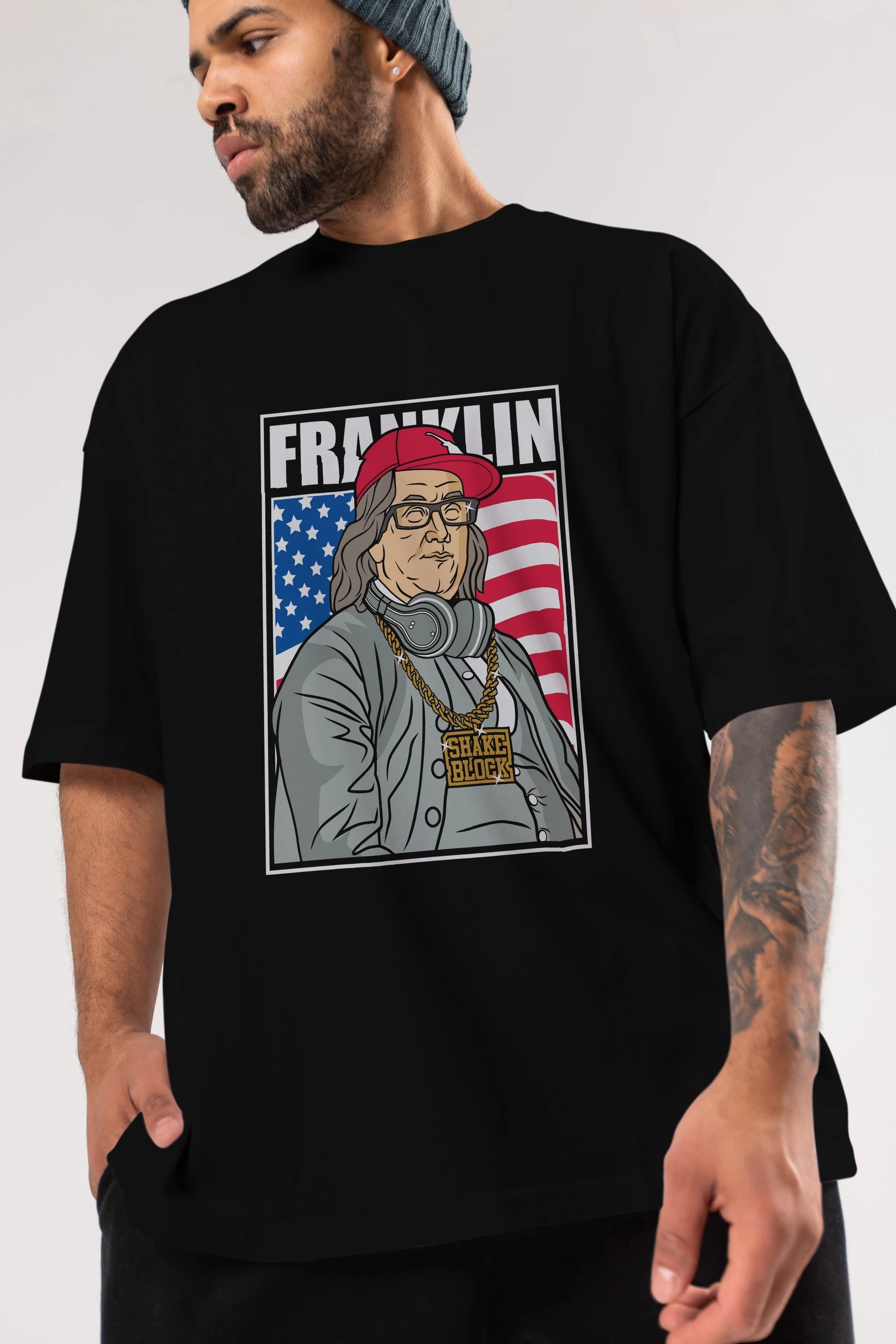 Franklin Rapper Ön Baskılı Oversize t-shirt Erkek Kadın Unisex %100 Pamuk tişort