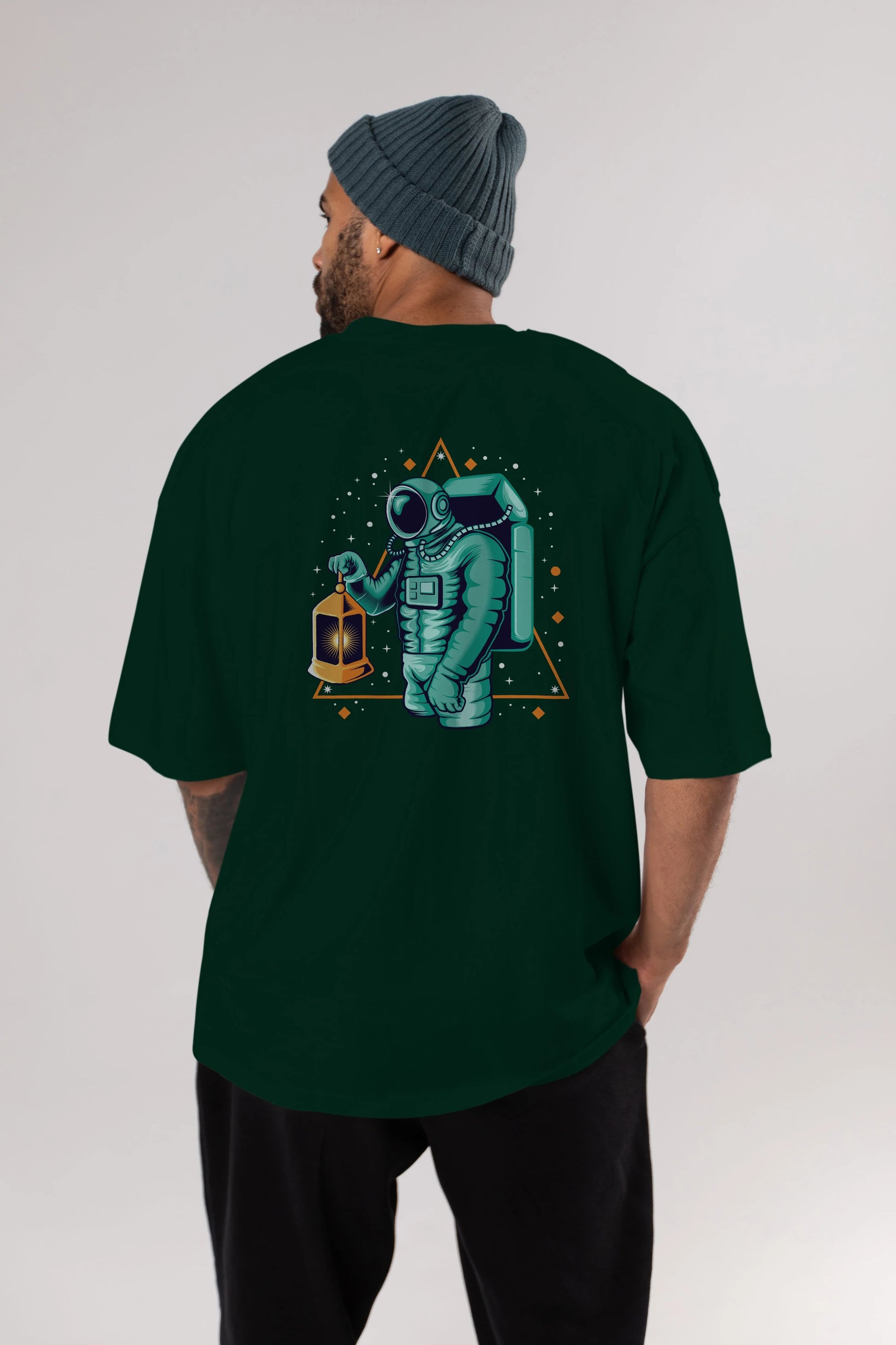 Astronaut Lantern Arka Baskılı Oversize t-shirt Erkek Kadın Unisex