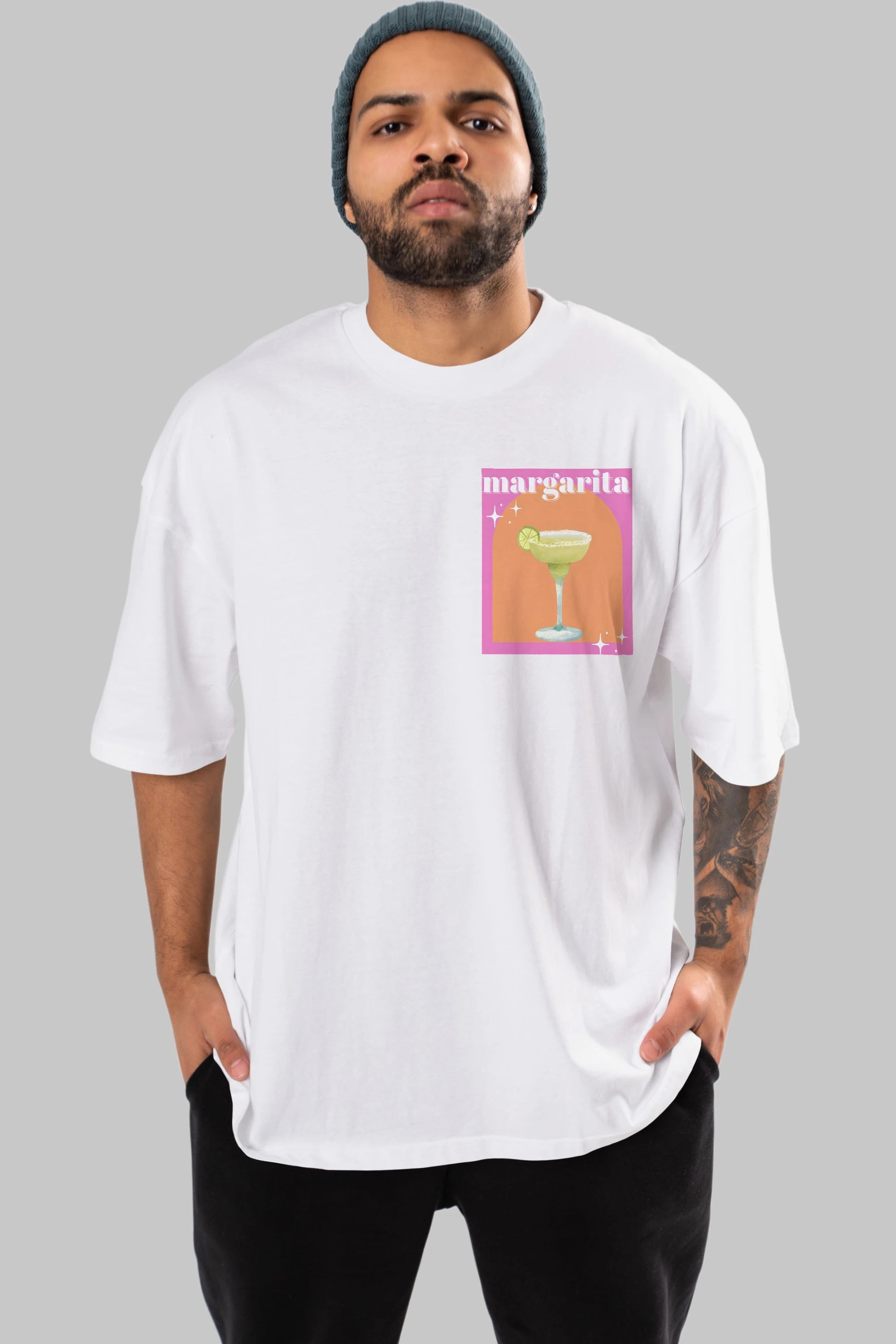 Margarita 7 Ön Sol Baskılı Oversize t-shirt Erkek Kadın Unisex %100 Pamuk Bisiklet Yaka tişort