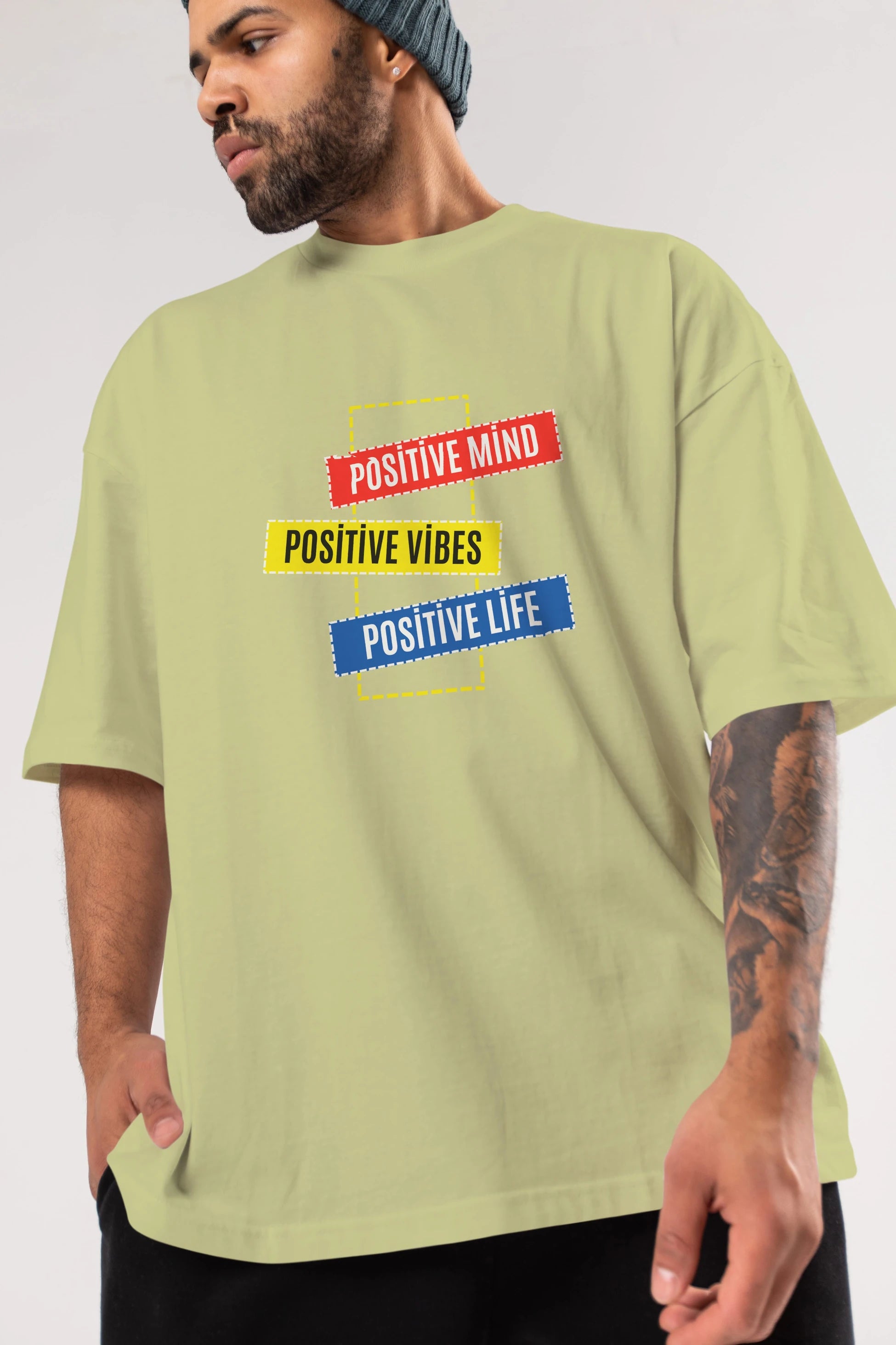 Positive Mind Vibes Lifes Ön Baskılı Oversize t-shirt Erkek Kadın Unisex