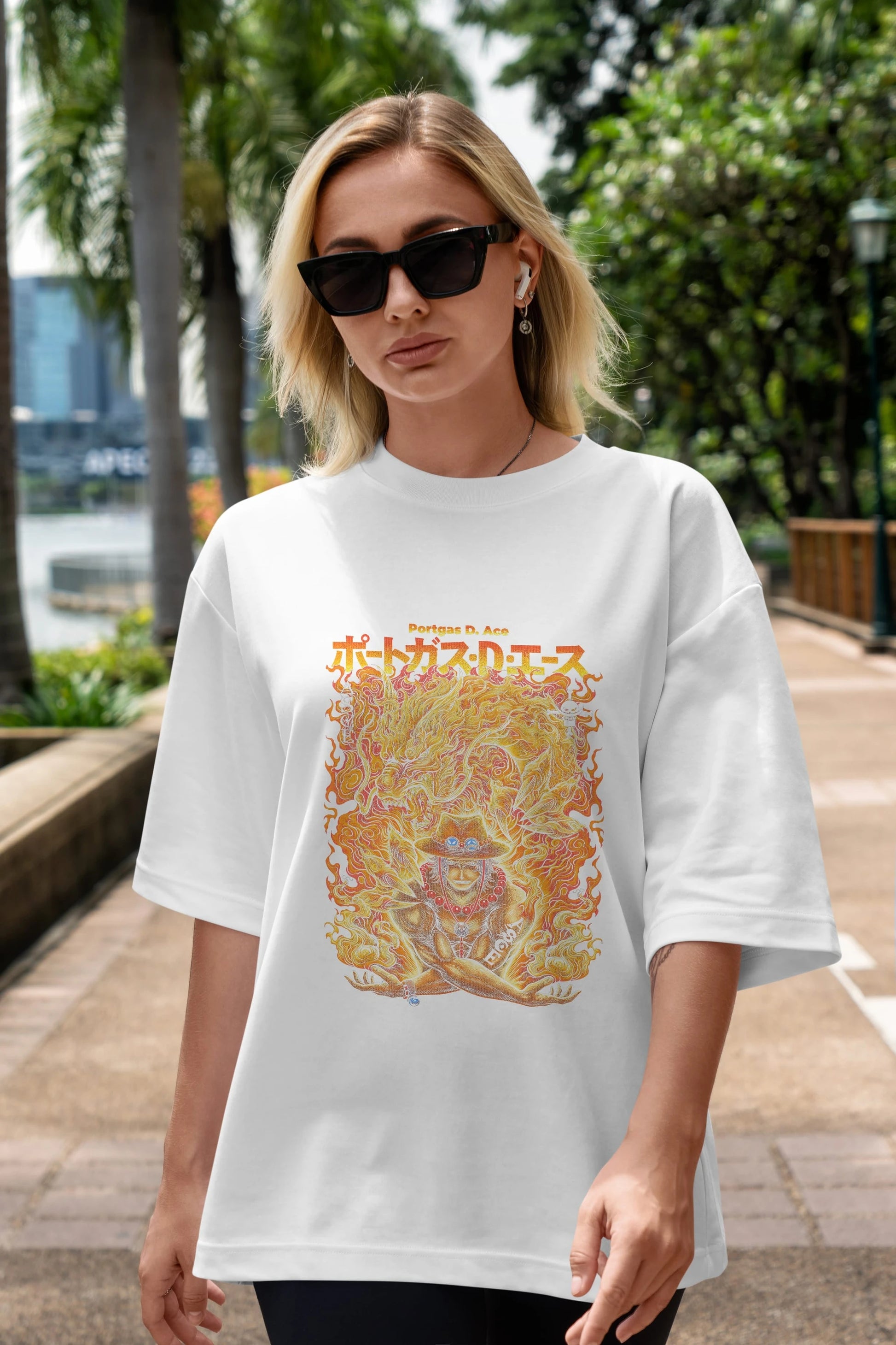 PORTGAS D. ACE Anime Ön Baskılı Oversize t-shirt %100 pamuk Erkek Kadın Unisex