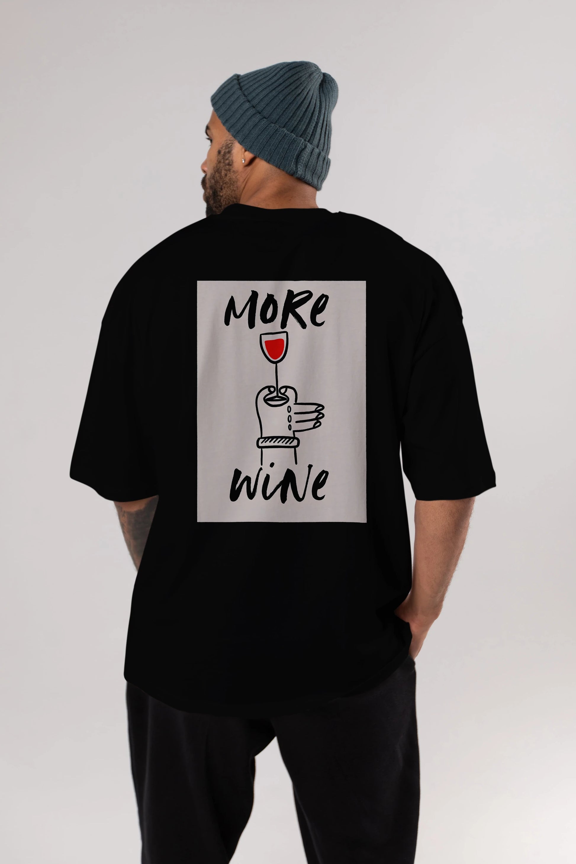 More Wine 2 Arka Baskılı Oversize t-shirt Erkek Kadın Unisex %100 Pamuk Bisiklet Yaka tişort
