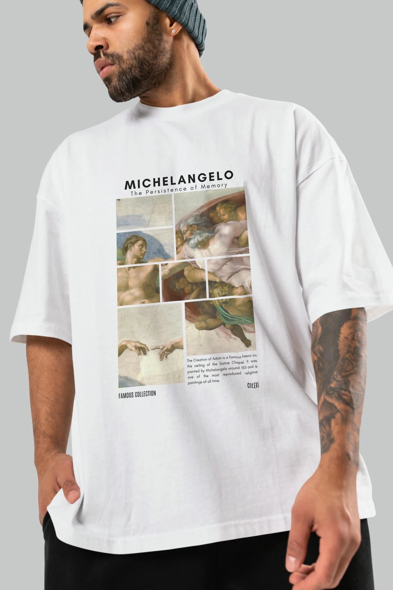 Michelangelo ön Baskılı Oversize t-shirt Erkek Kadın Bisiklet Yaka Pamuk tişort