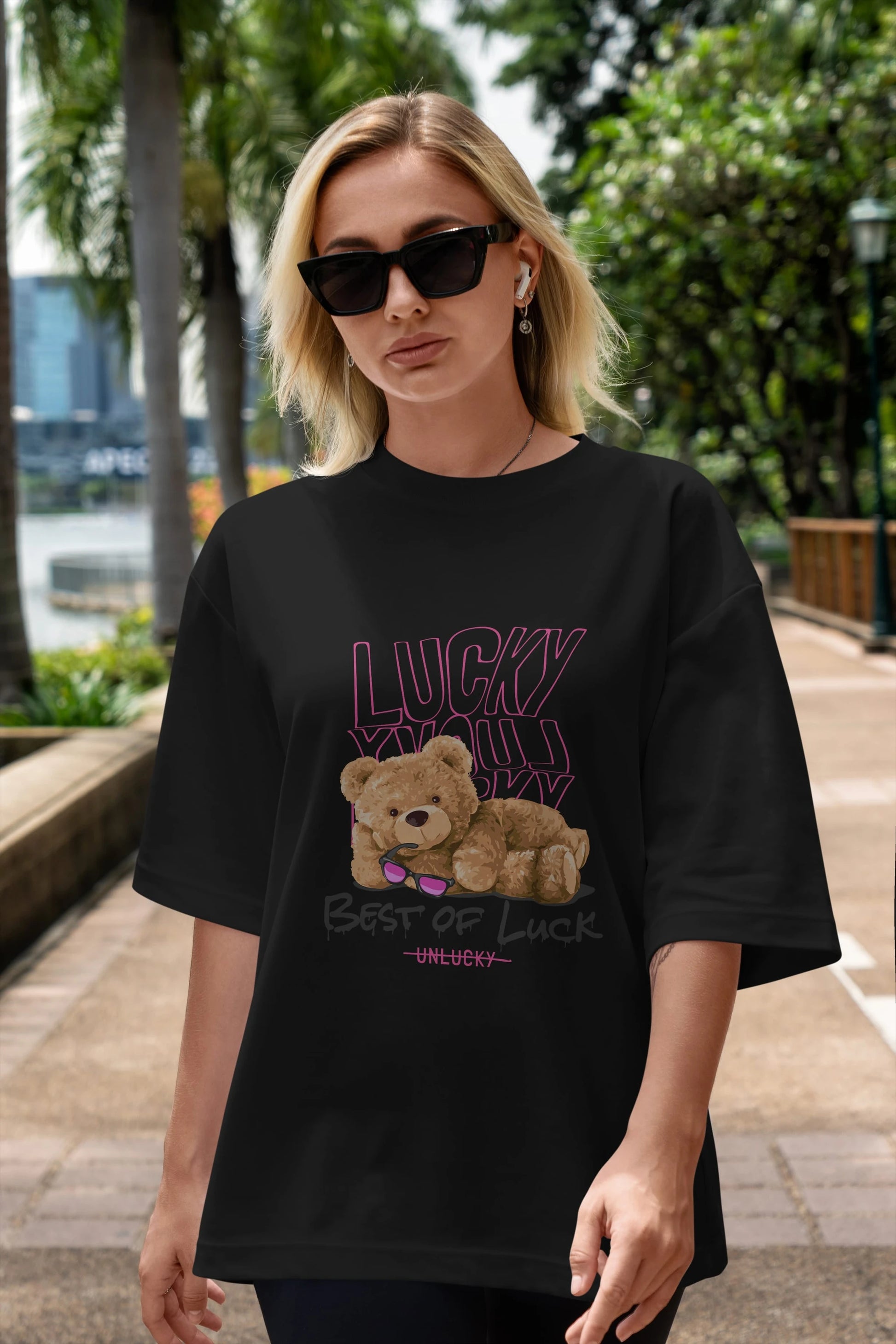 Best of Lucky Bear Ön Baskılı Oversize t-shirt Erkek Kadın Unisex