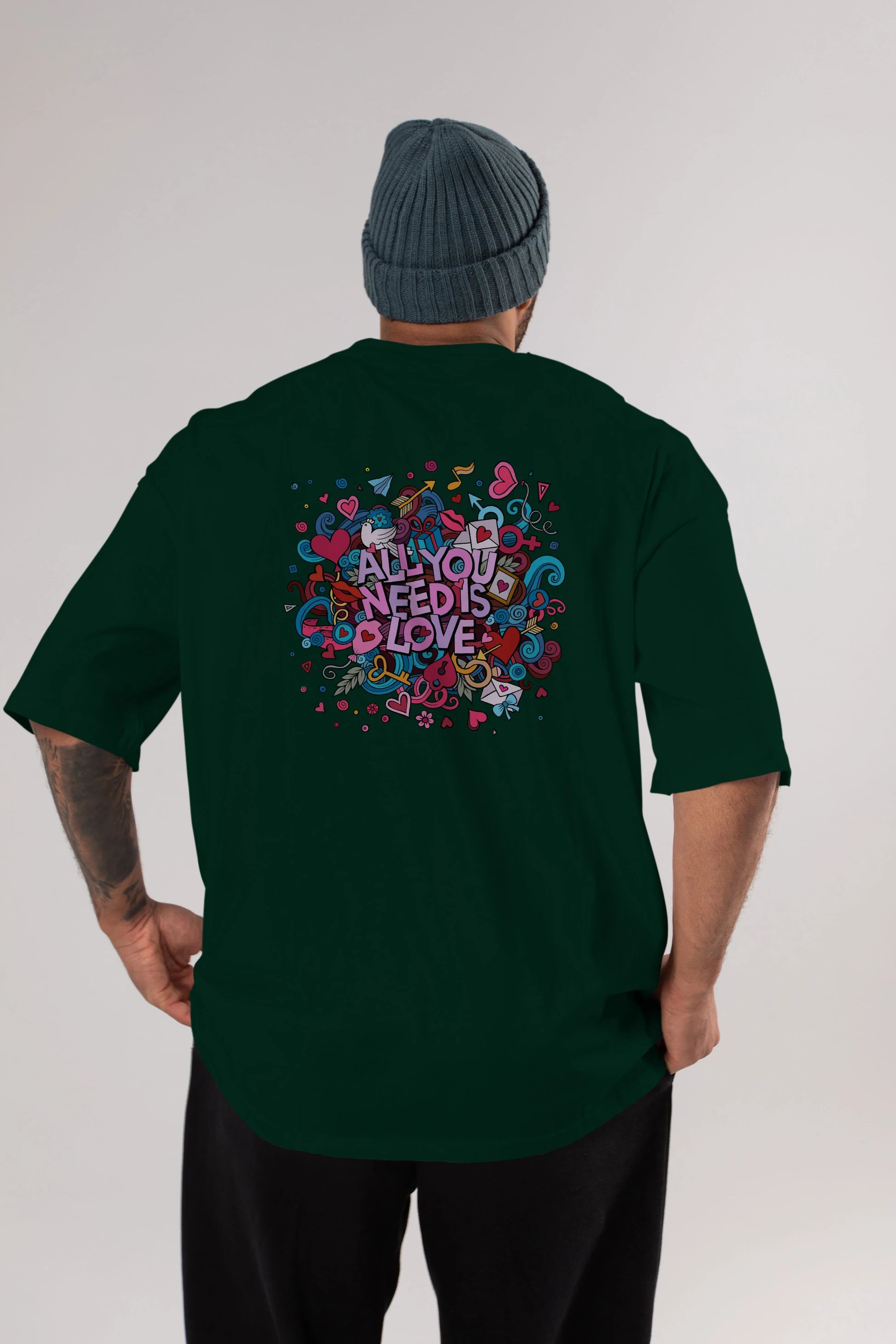Cute Fun Colorful Heart Art Love Arka Baskılı Oversize t-shirt Erkek Kadın Unisex