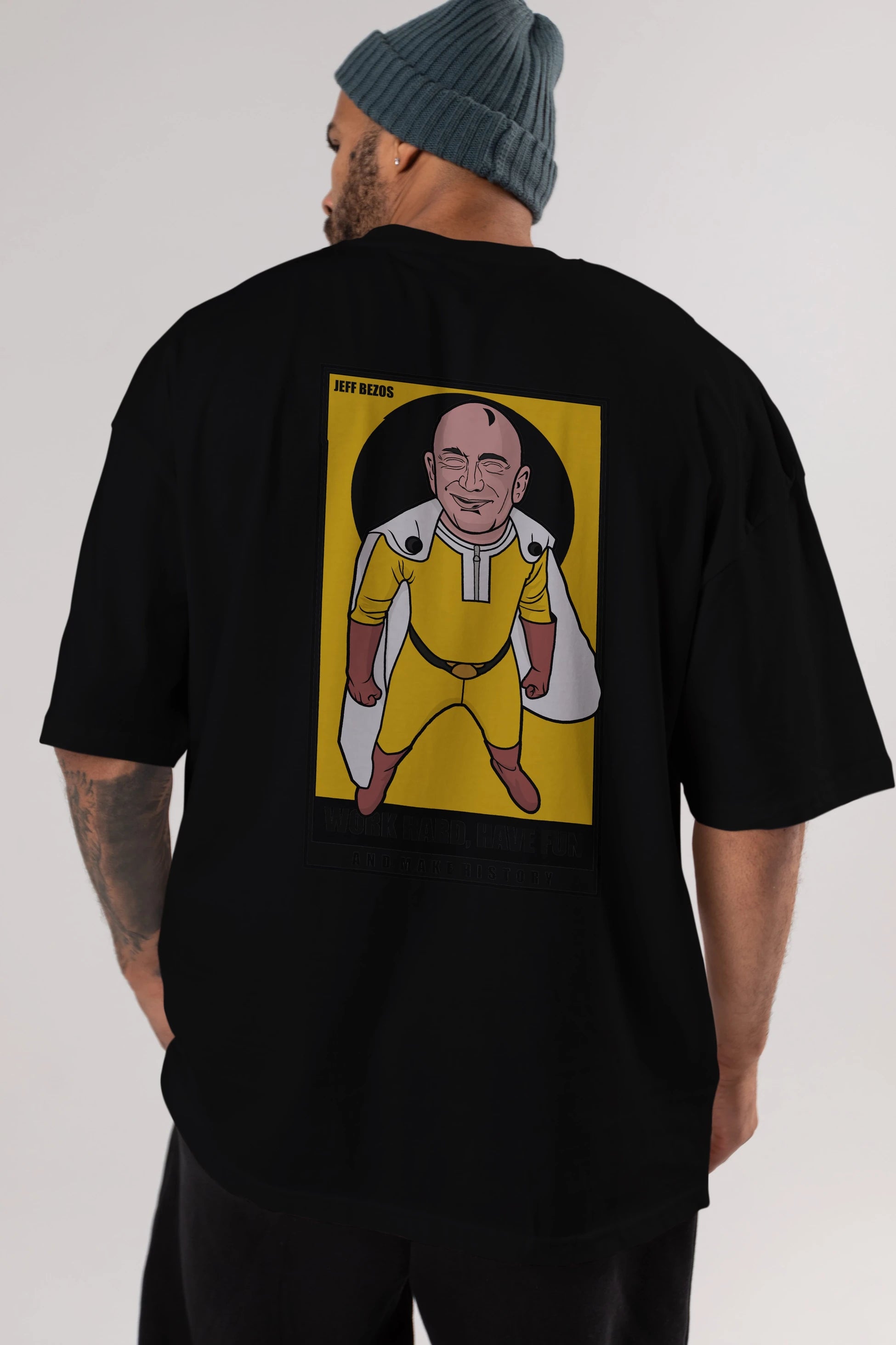 Jeff Bezos Saitama Arka Baskılı Oversize t-shirt Erkek Kadın Unisex %100 Pamuk tişort