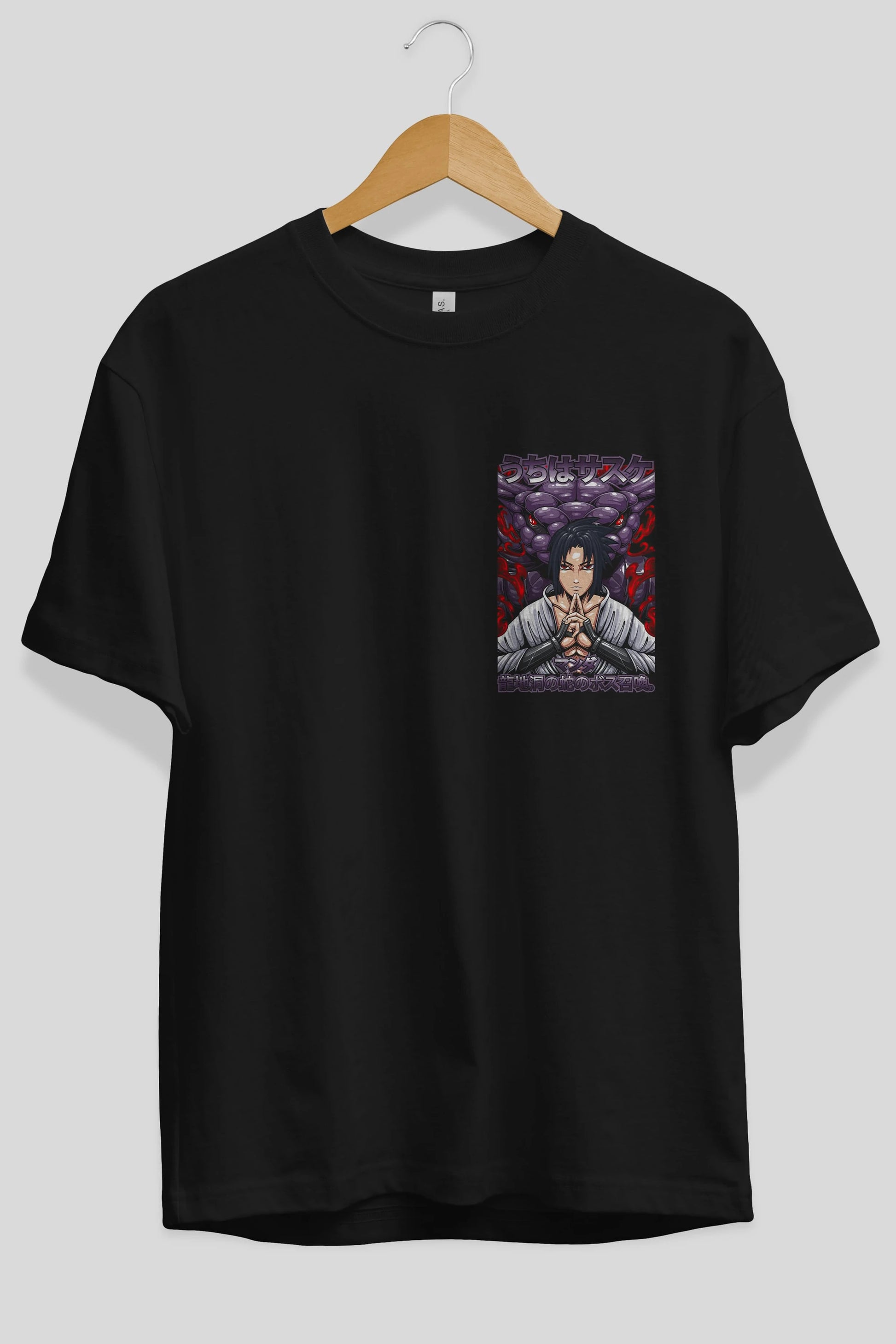 NARUTO SASUKE UCHIHA Ön Sol Baskılı Oversize t-shirt Erkek Kadın Unisex %100 Pamuk Bisiklet Yaka tişort