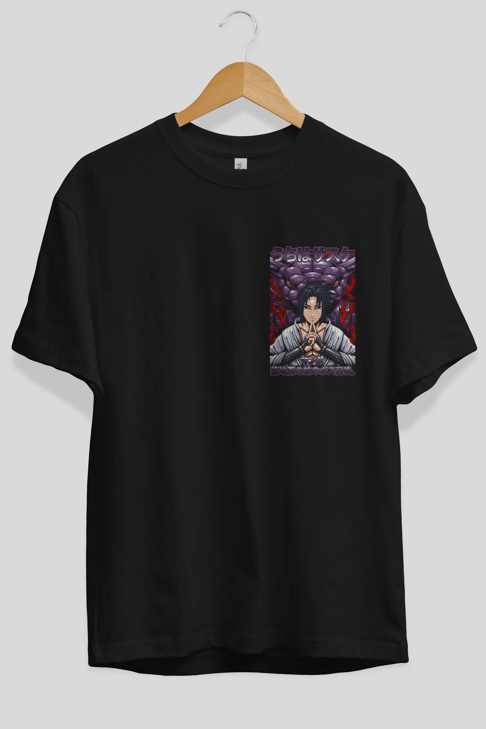 NARUTO SASUKE UCHIHA Ön Sol Baskılı Oversize t-shirt Erkek Kadın Unisex %100 Pamuk Bisiklet Yaka tişort