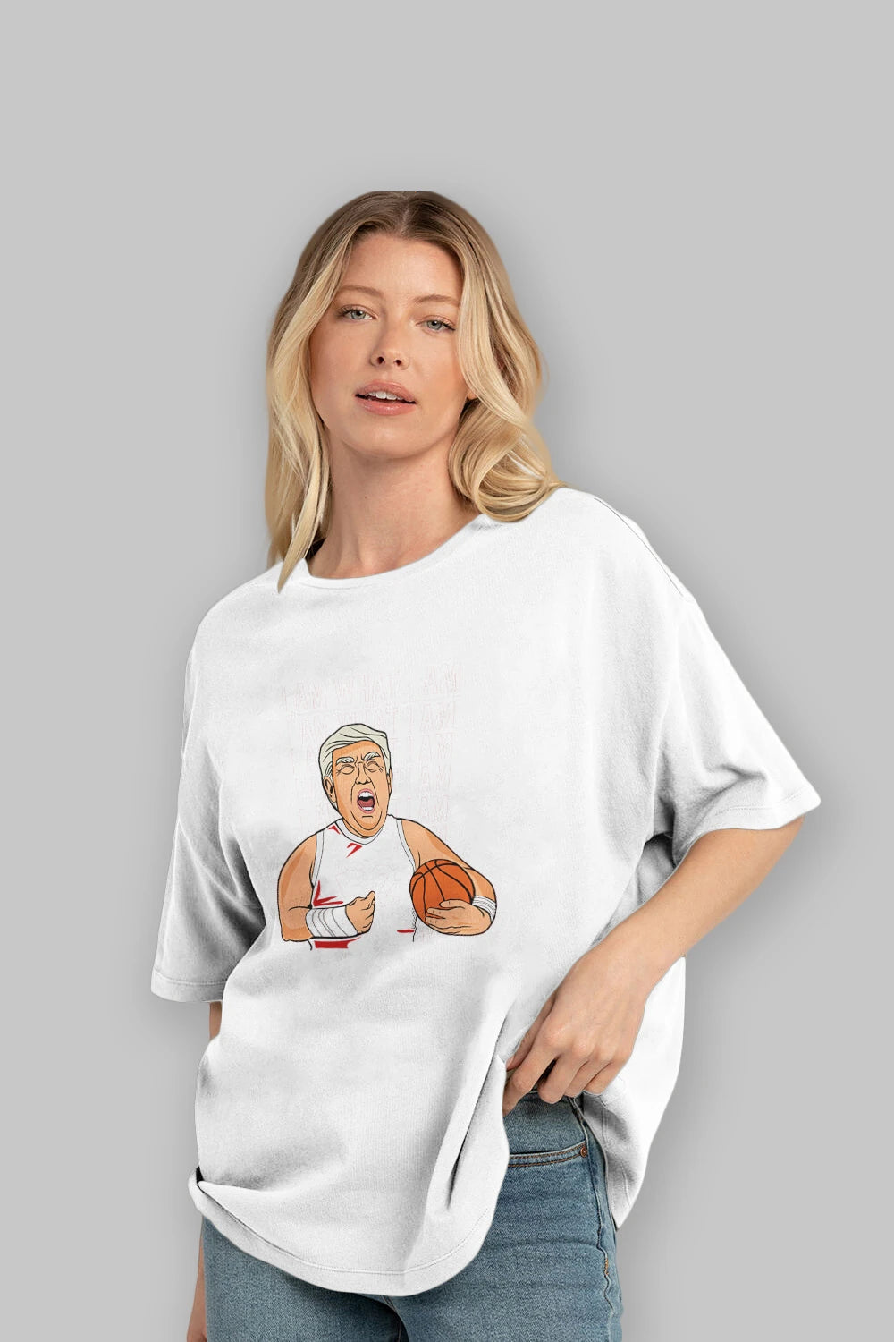 Trump Basketball Ön Baskılı Oversize t-shirt Erkek Kadın Unisex %100 Pamuk tişort