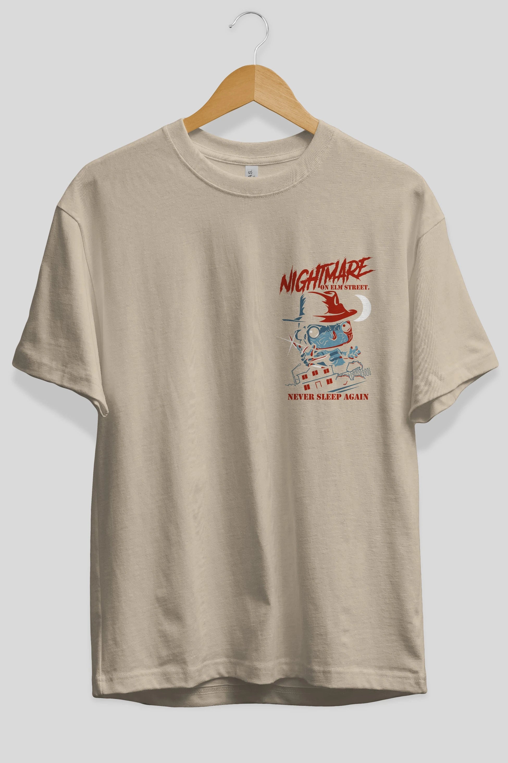 Nightmare Elm Sokağı Ön Sol Baskılı Oversize t-shirt Erkek Kadın Unisex %100 Pamuk Bisiklet Yaka tişort