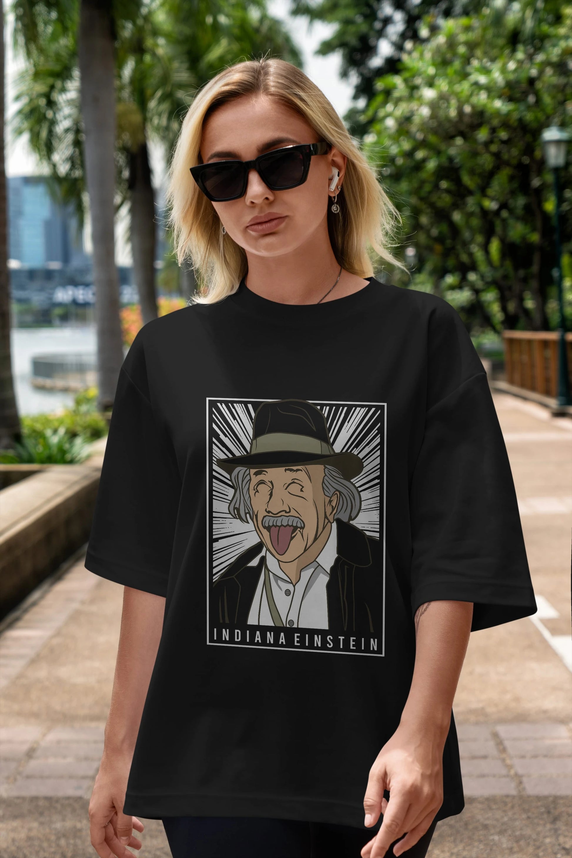 Indiana Jones Einstein Ön Baskılı Oversize t-shirt Erkek Kadın Unisex %100 Pamuk tişort