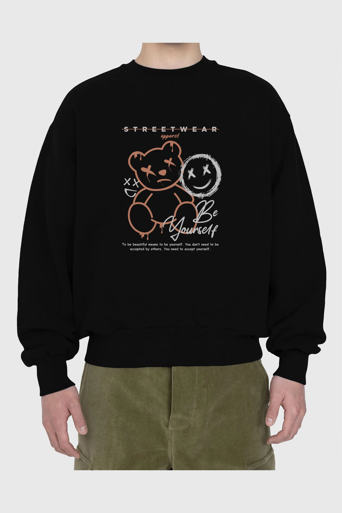 Be Yourself Bear Ön Baskılı Oversize Sweatshirt Erkek Kadın Unisex