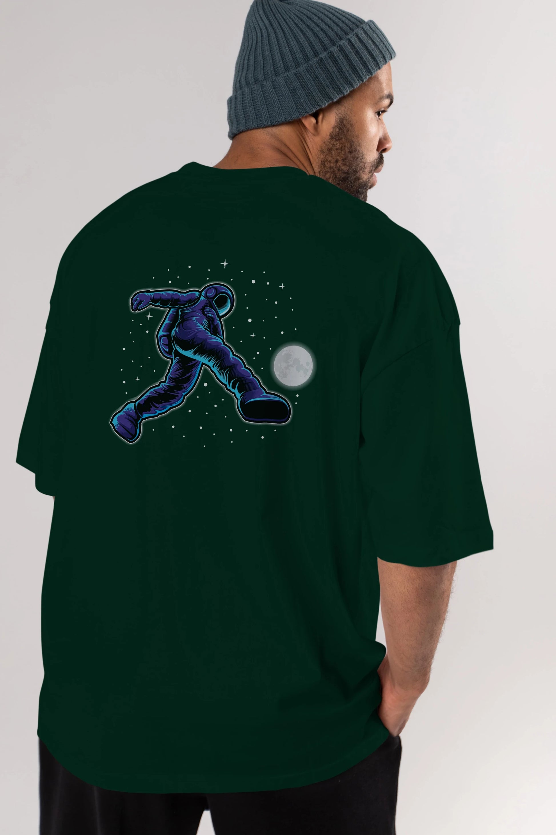 Astroball in Space Arka Baskılı Oversize t-shirt Erkek Kadın Unisex