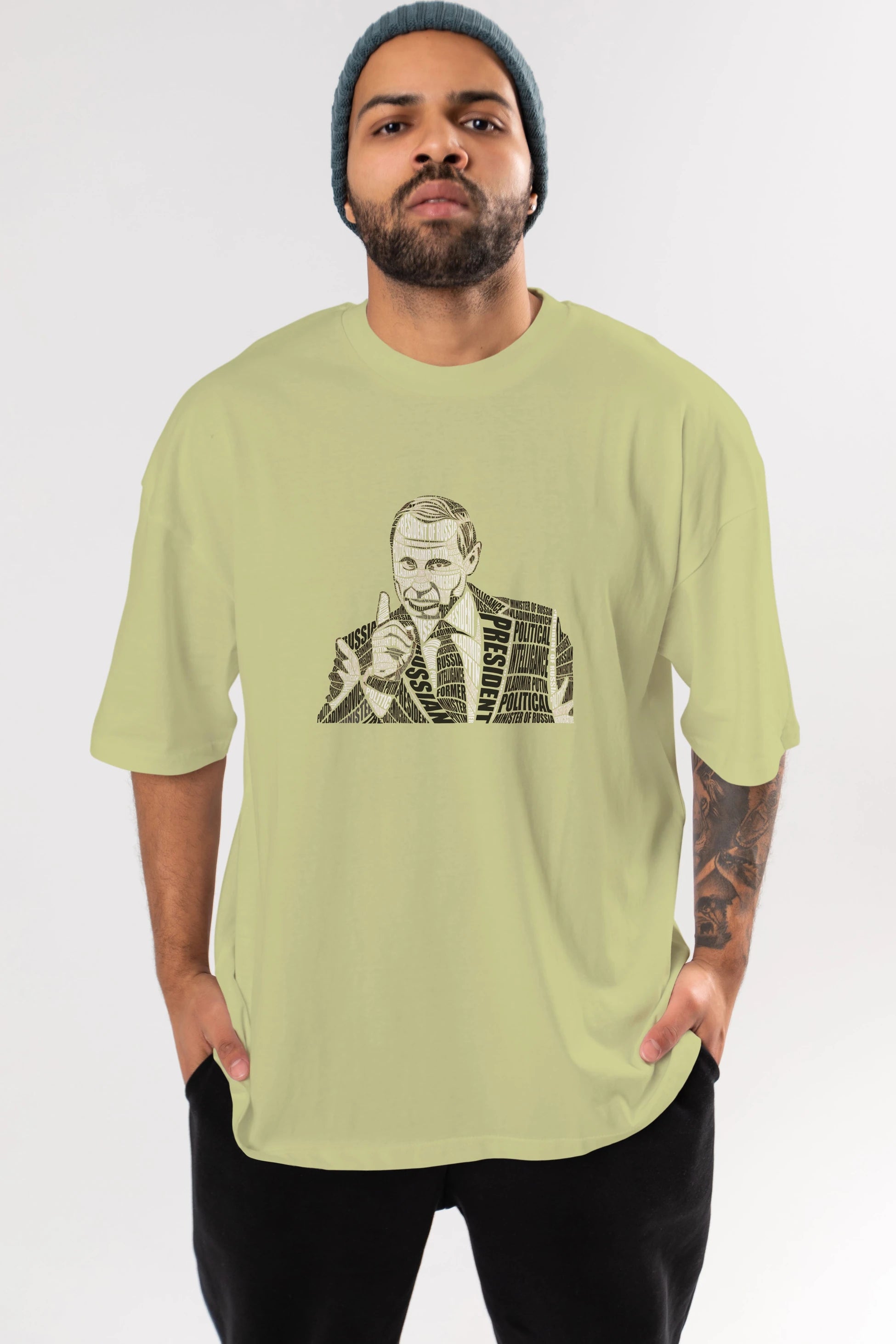 Putin Calligram Ön Baskılı Oversize t-shirt %100 pamuk Erkek Kadın Unisex