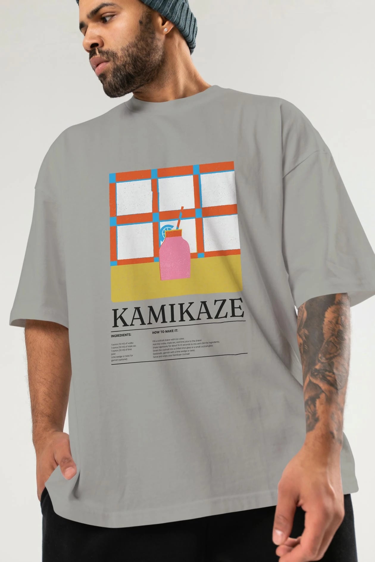 Kamikaze Kokteyl Ön Baskılı Oversize t-shirt Erkek Kadın %100 Pamuk Bisiklet Yaka tişort