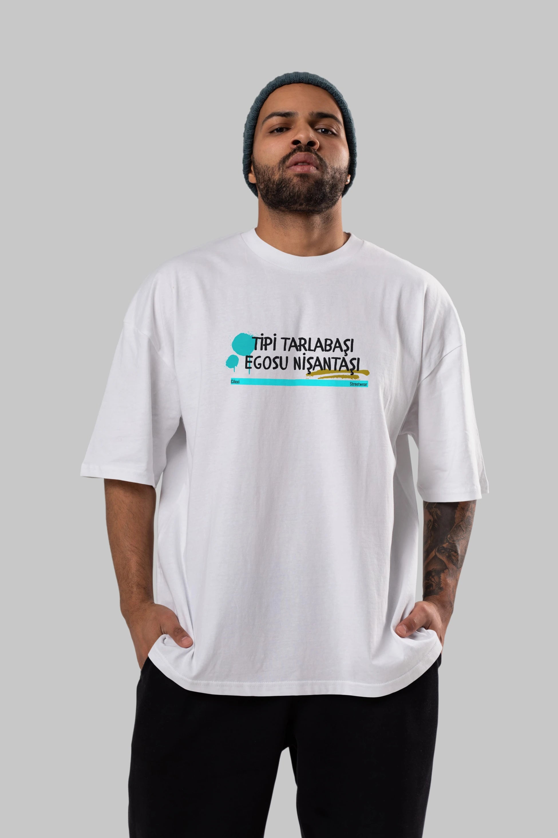 Tipi Tarlabaşı , Egosu Nişantaşı Yazılı Ön Baskılı Oversize t-shirt Erkek Kadın Unisex