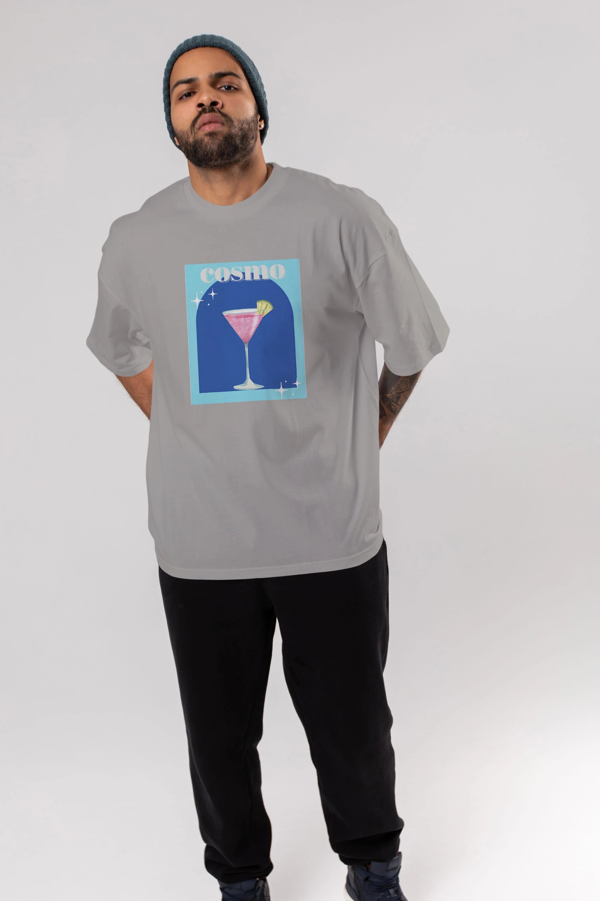 Cosmopolitan 2 Ön Baskılı Oversize t-shirt Erkek Kadın Unisex %100 Pamuk Bisiklet Yaka tişort