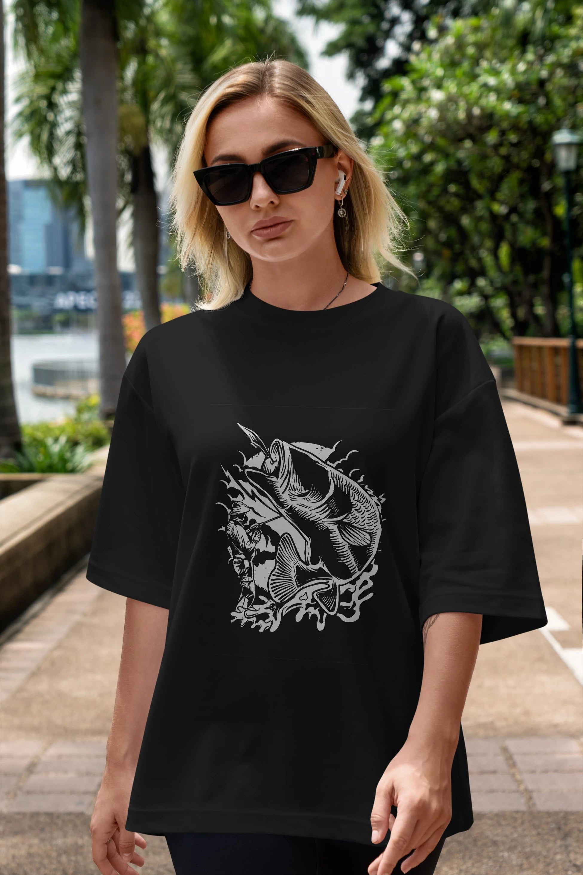 Fisherman Ön Baskılı Oversize t-shirt Erkek Kadın Unisex %100 Pamuk tişort