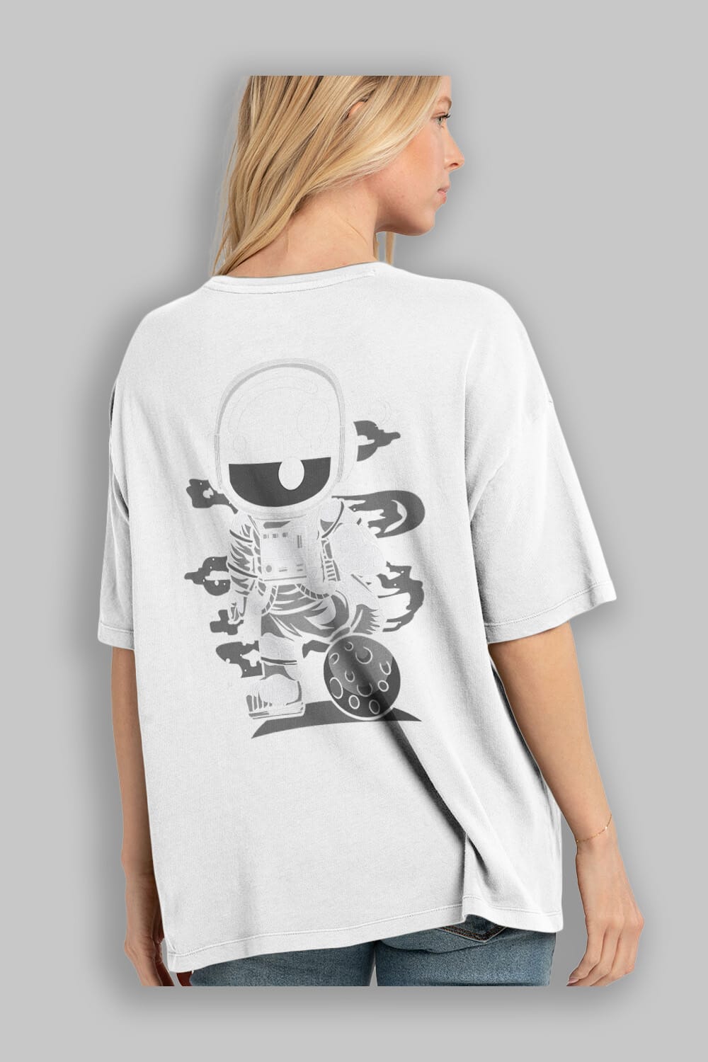 Astronaut Soccer Arka Baskılı Oversize t-shirt Erkek Kadın Unisex