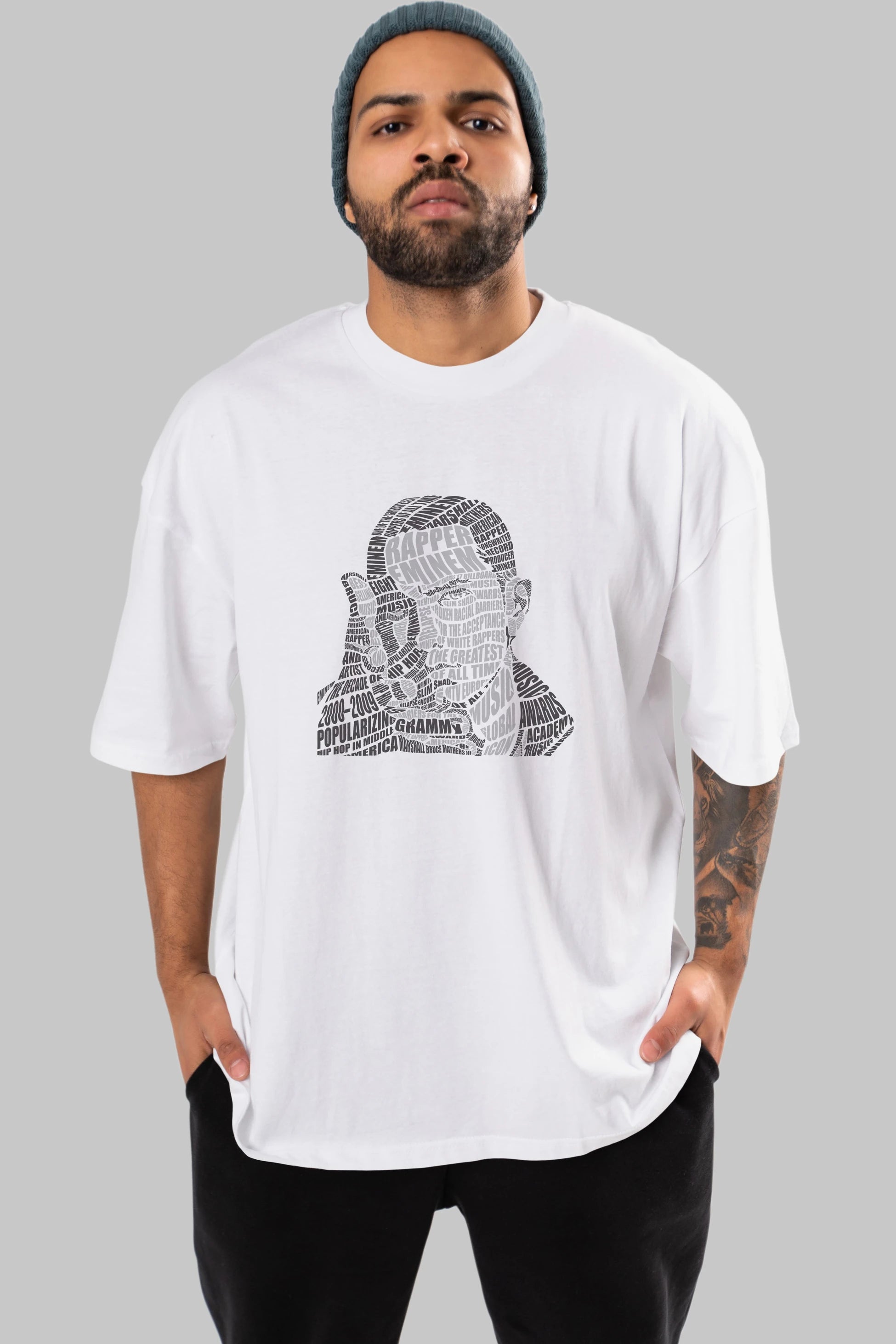 Eminem Calligram Ön Baskılı Oversize t-shirt %100 pamuk Erkek Kadın Unisex
