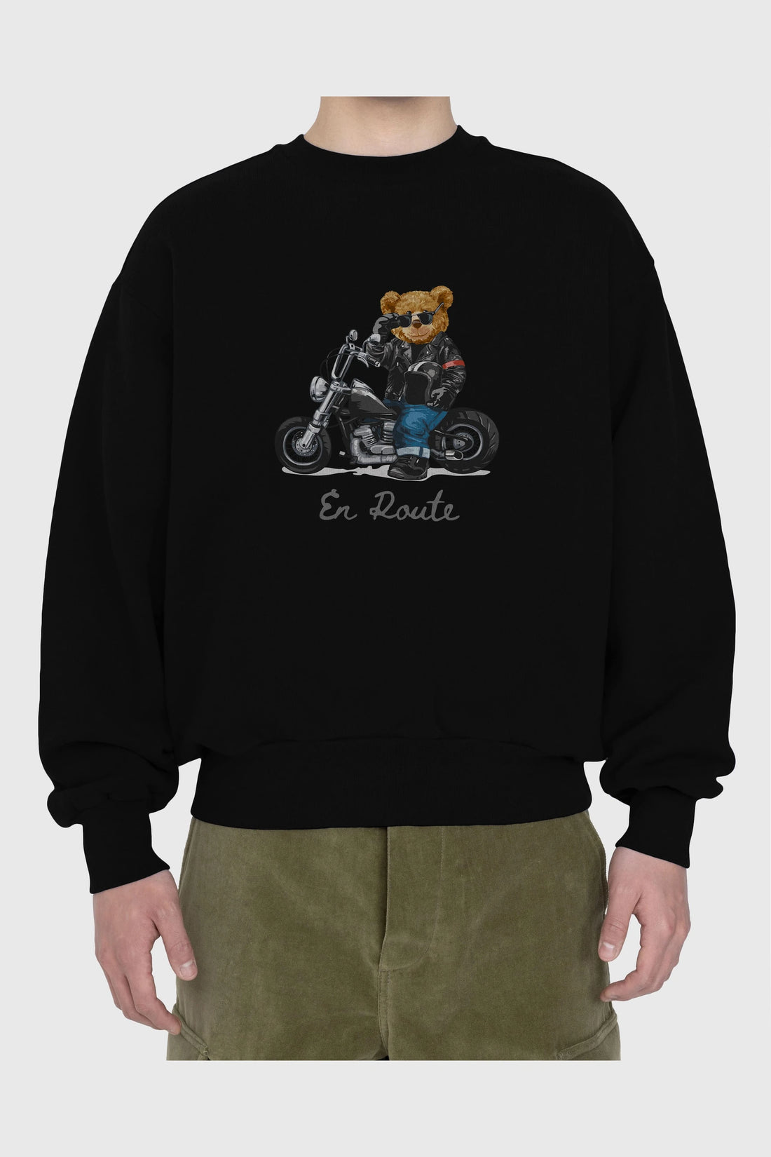 Teddy Bear En Route Ön Baskılı Oversize Sweatshirt Erkek Kadın Unisex