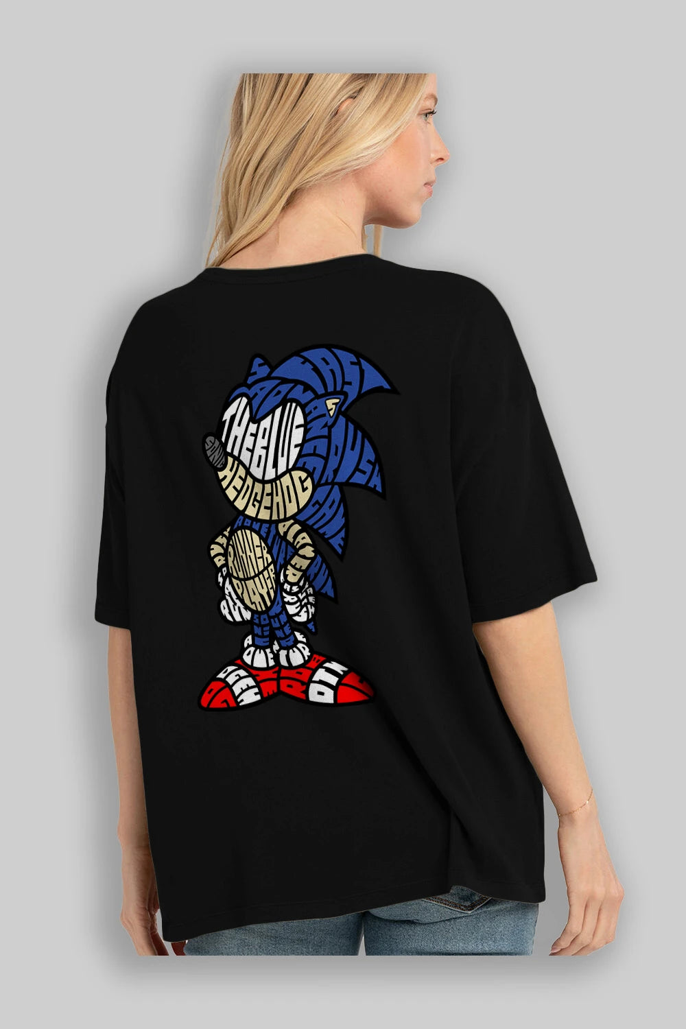 The Blue Hedgehog Arka Baskılı Oversize t-shirt %100 pamuk Erkek Kadın Unisex