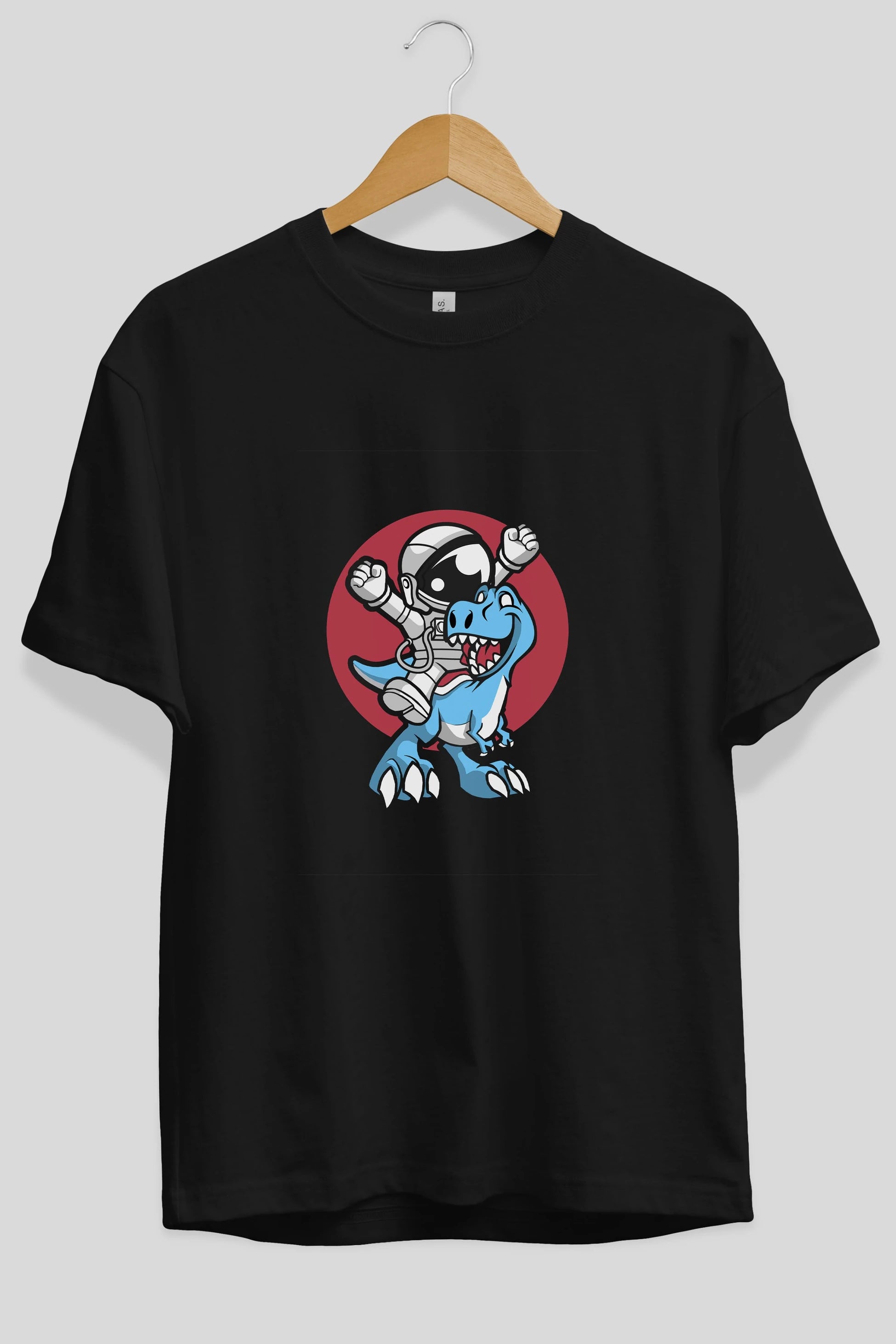 Astronaut Dino Ön Baskılı Oversize t-shirt Erkek Kadın Unisex %100 Pamuk tişort