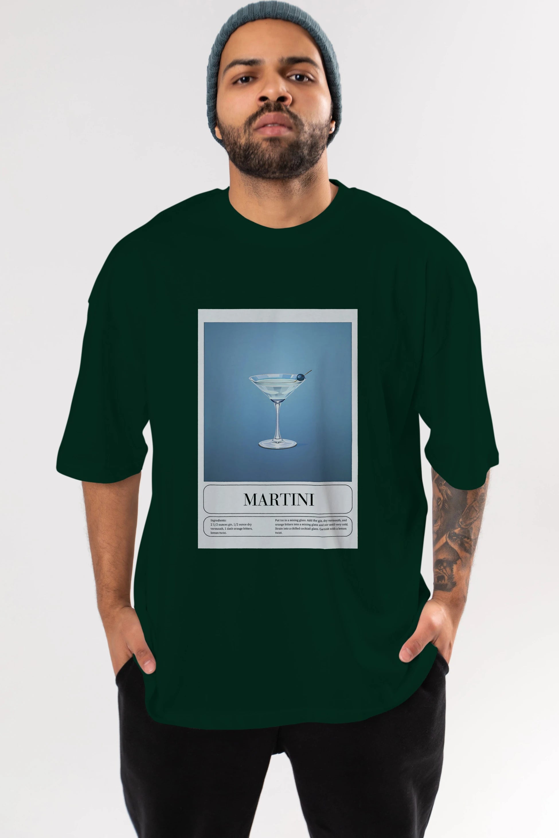 Martini Ön Baskılı Oversize t-shirt Erkek Kadın Unisex %100 Pamuk Bisiklet Yaka tişort
