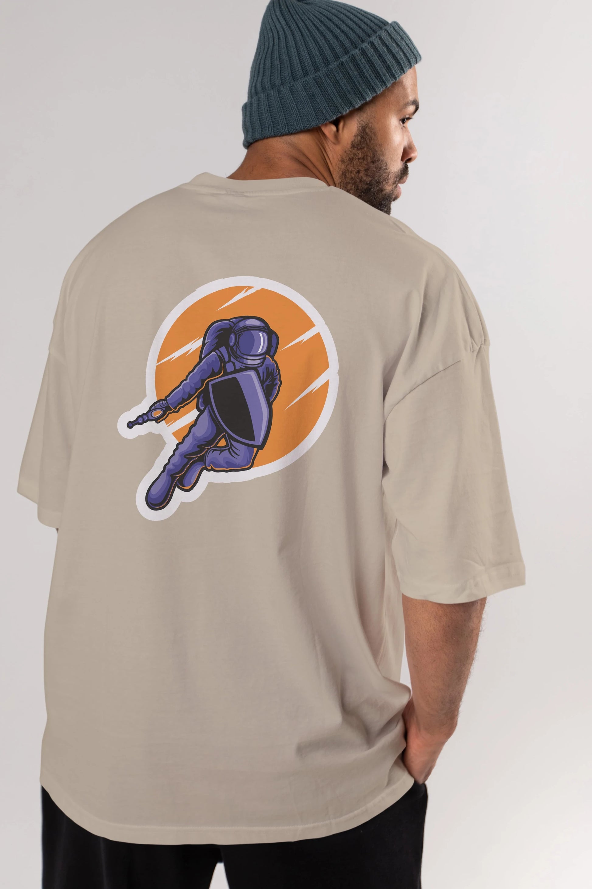 Astro Wars Sticker Arka Baskılı Oversize t-shirt Erkek Kadın Unisex