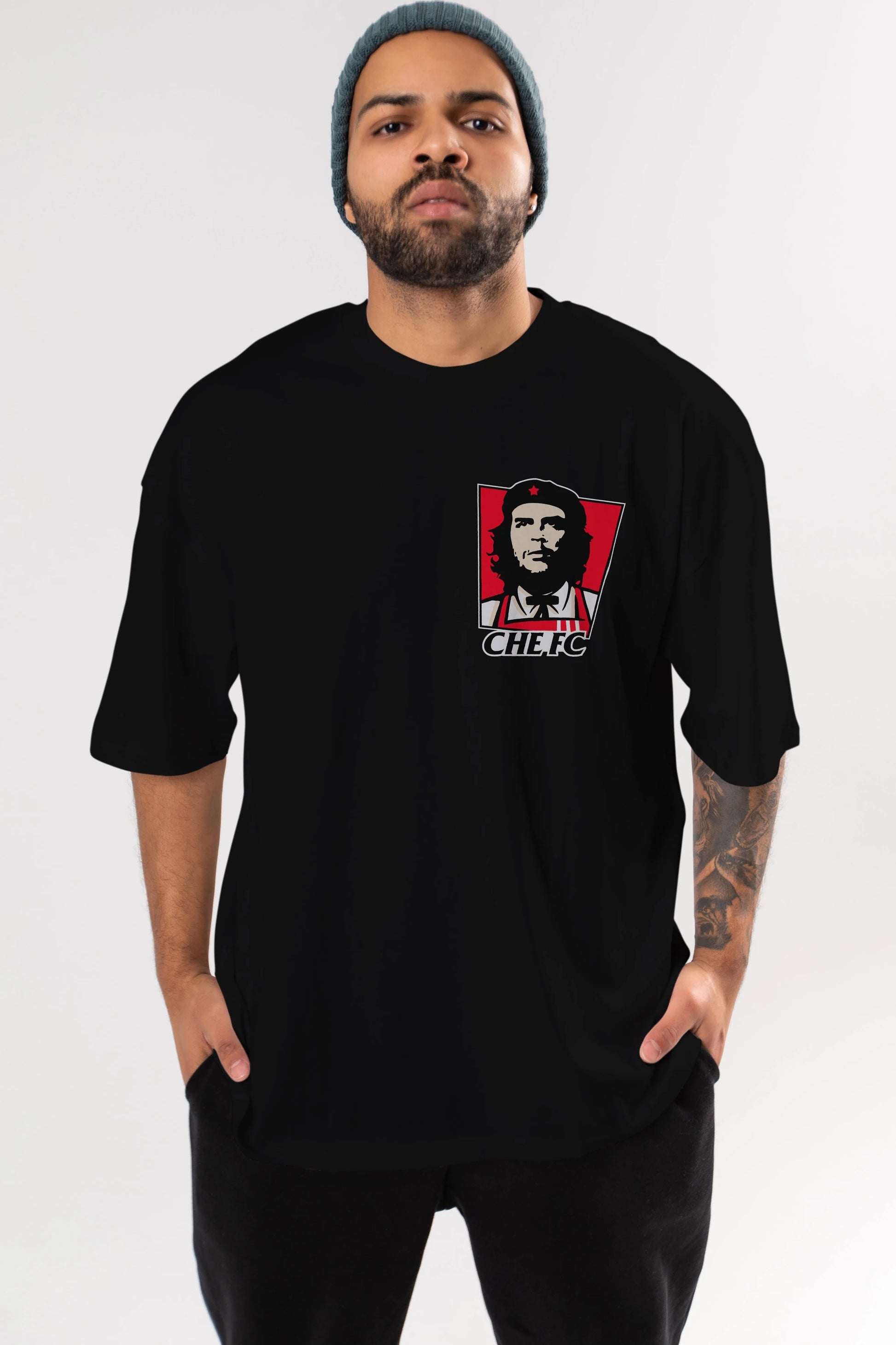 Che FC Ön Sol Baskılı Oversize t-shirt Erkek Kadın Unisex %100 Pamuk Bisiklet Yaka tişort