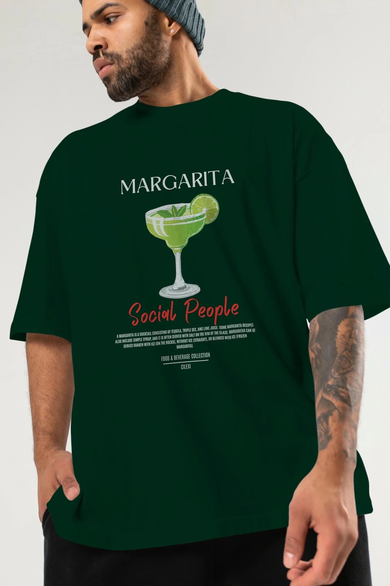 Margarita Kokteyl Serisi ön Baskılı Oversize t-shirt Erkek Kadın %100 Pamuk Bisiklet Yaka tişort