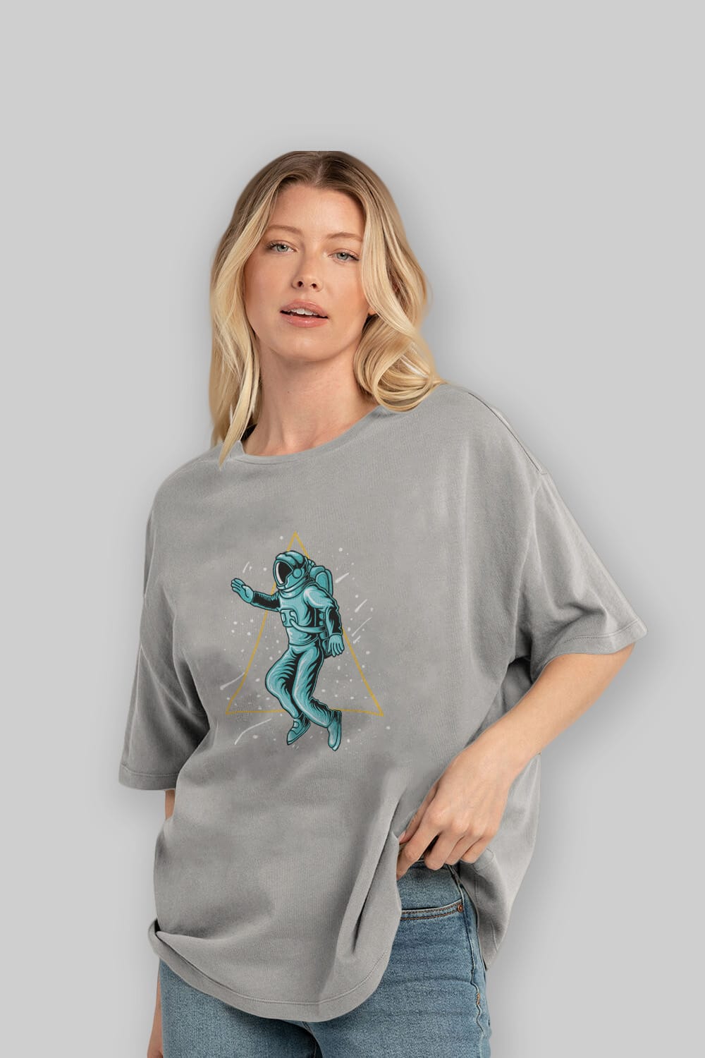 Astronaut Starry Triangle Ön Baskılı Oversize t-shirt Erkek Kadın Unisex