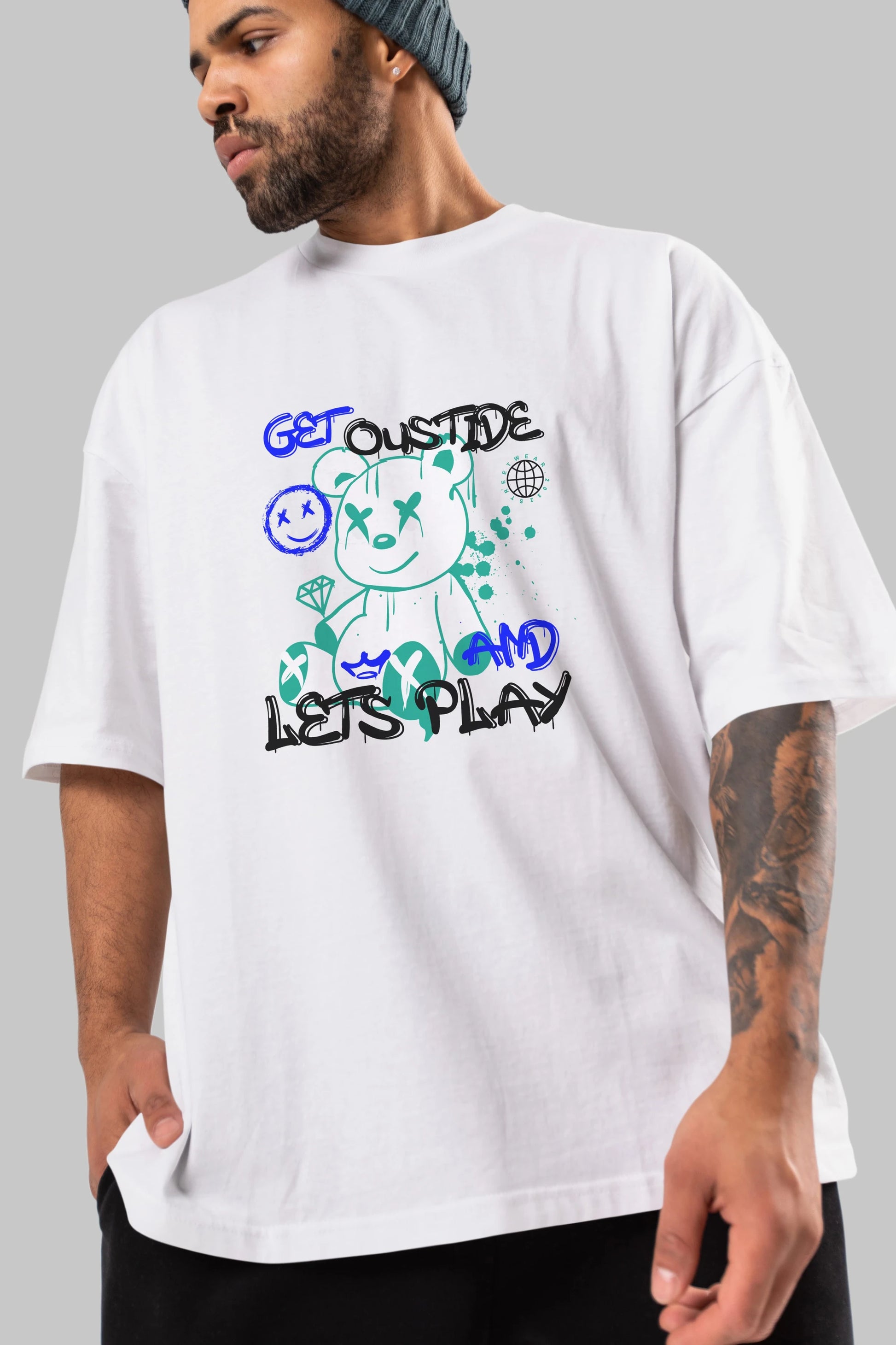 Get Outside Bear Ön Baskılı Oversize t-shirt Erkek Kadın Unisex