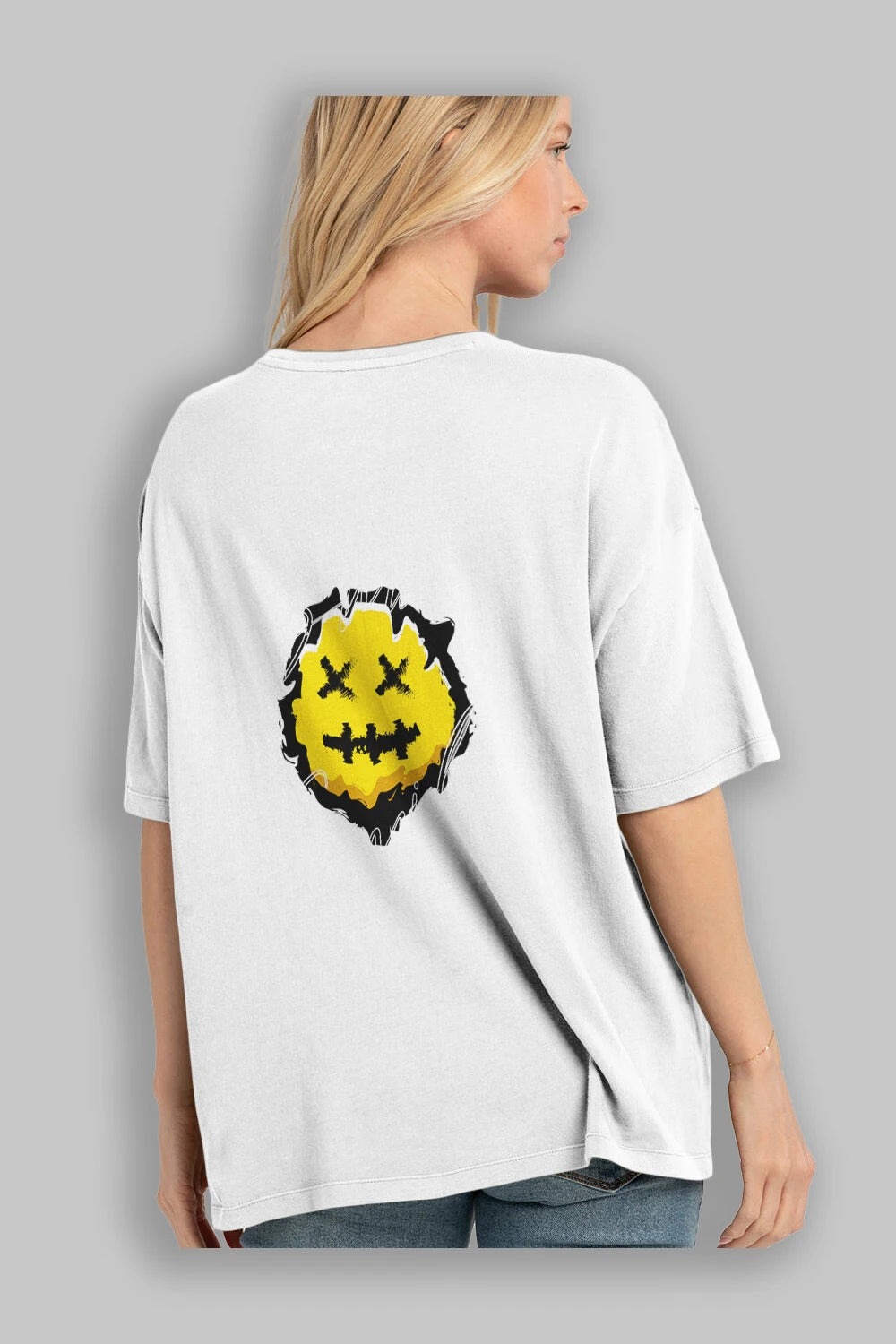 Smile Emoji Arka Baskılı Oversize t-shirt Erkek Kadın Unisex