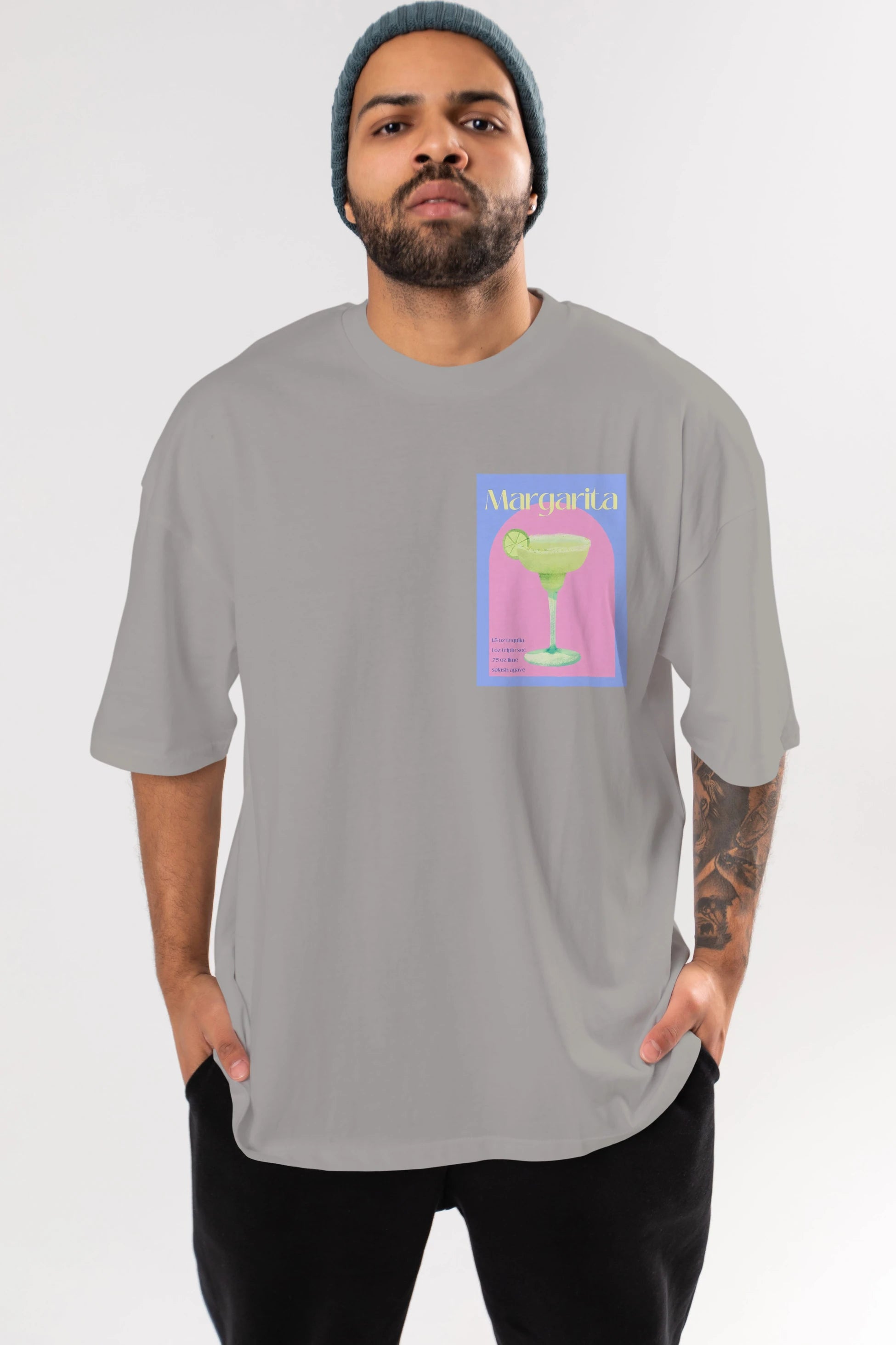 Margarita 6 Ön Sol Baskılı Oversize t-shirt Erkek Kadın Unisex %100 Pamuk Bisiklet Yaka tişort