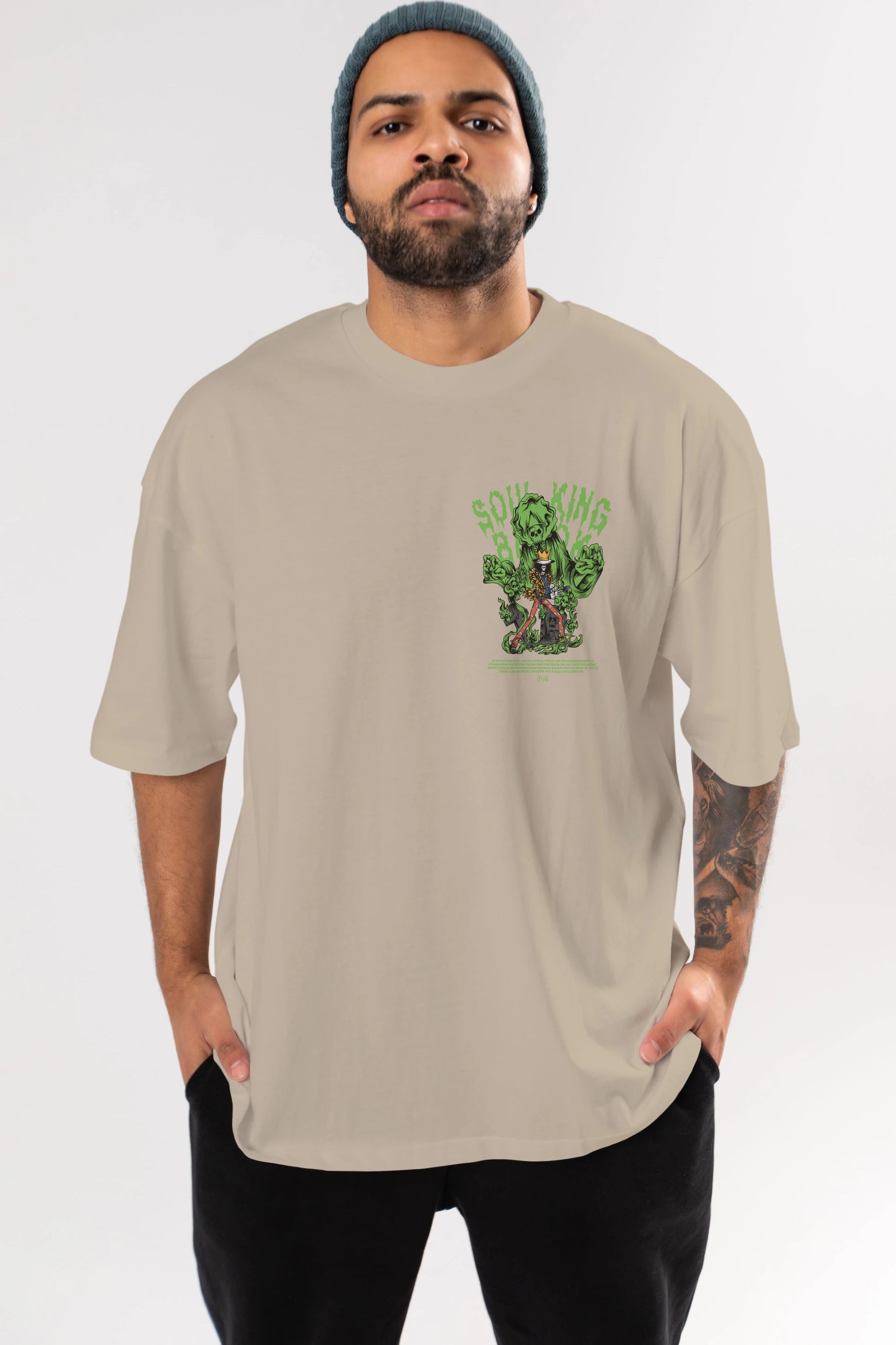 Soul King Brook Ön Sol Baskılı Oversize t-shirt Erkek Kadın Unisex %100 Pamuk Bisiklet Yaka tişort